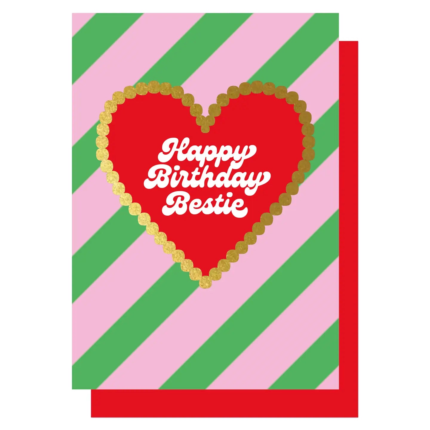 HAPPY BIRTHDAY BESTIE HEART (GREEN & PINK STRIPES) | CARD BY LUCKY INK - OTHERLETTERS