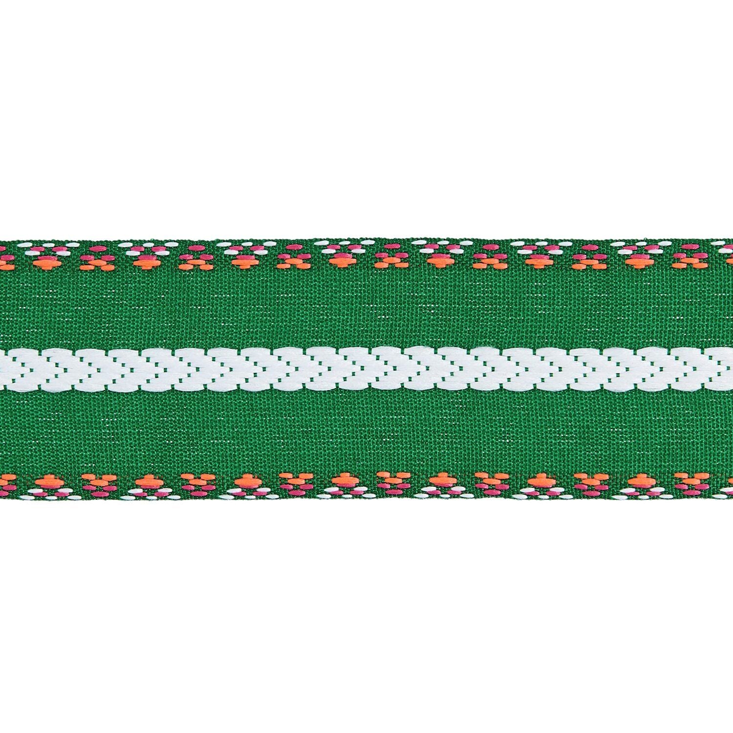 WOVEN RIBBON ZIG ZAG PATTERN | GREEN/ WHITE/ NEON RED 38mm - OTHERLETTERS