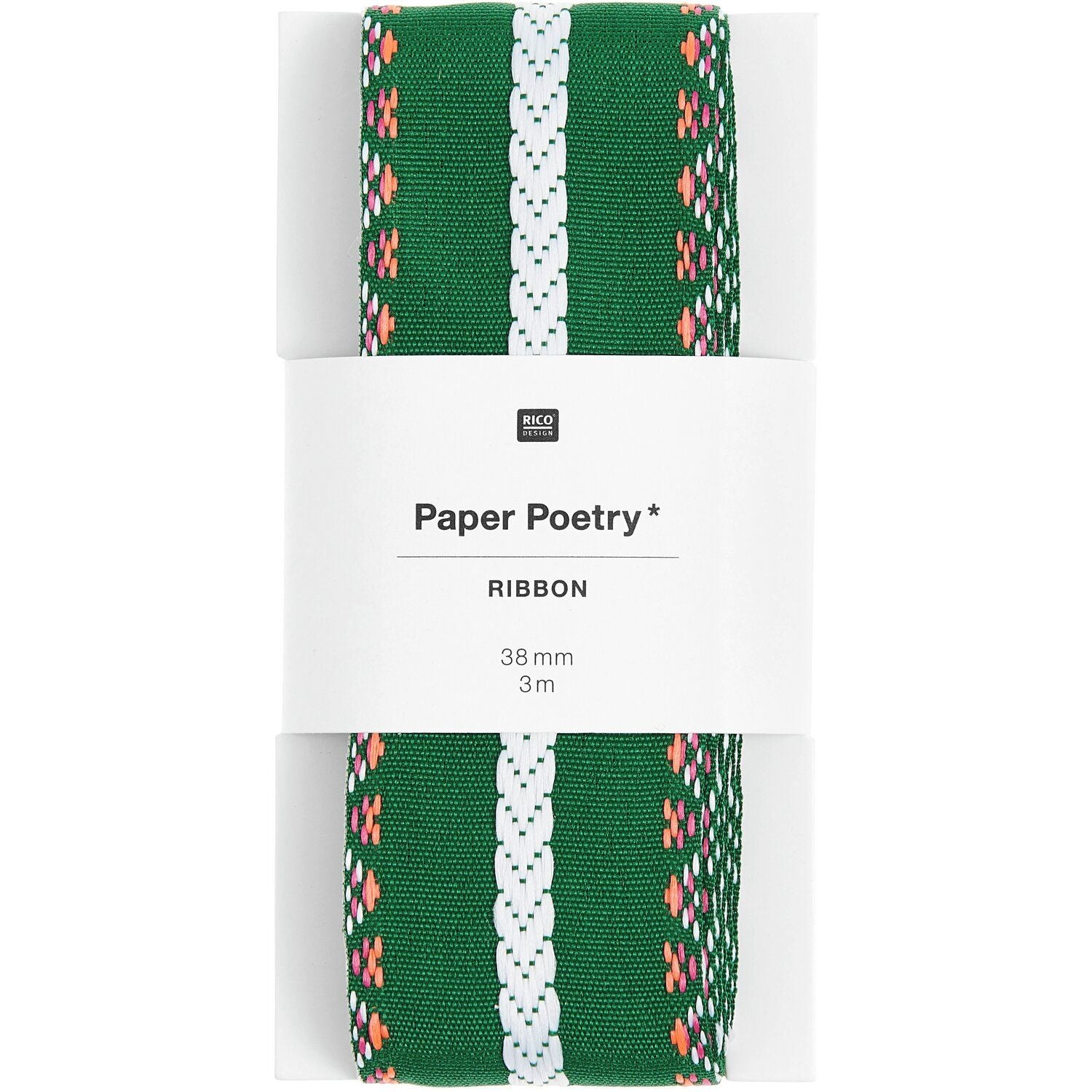 WOVEN RIBBON ZIG ZAG PATTERN | GREEN/ WHITE/ NEON RED 38mm - OTHERLETTERS