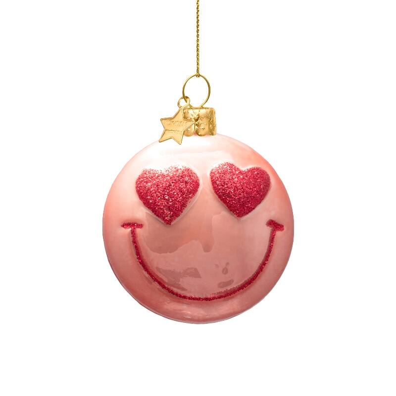 PINK ORANGE HEART EYE SMILEY GLASS TREE DECORATION - OTHERLETTERS