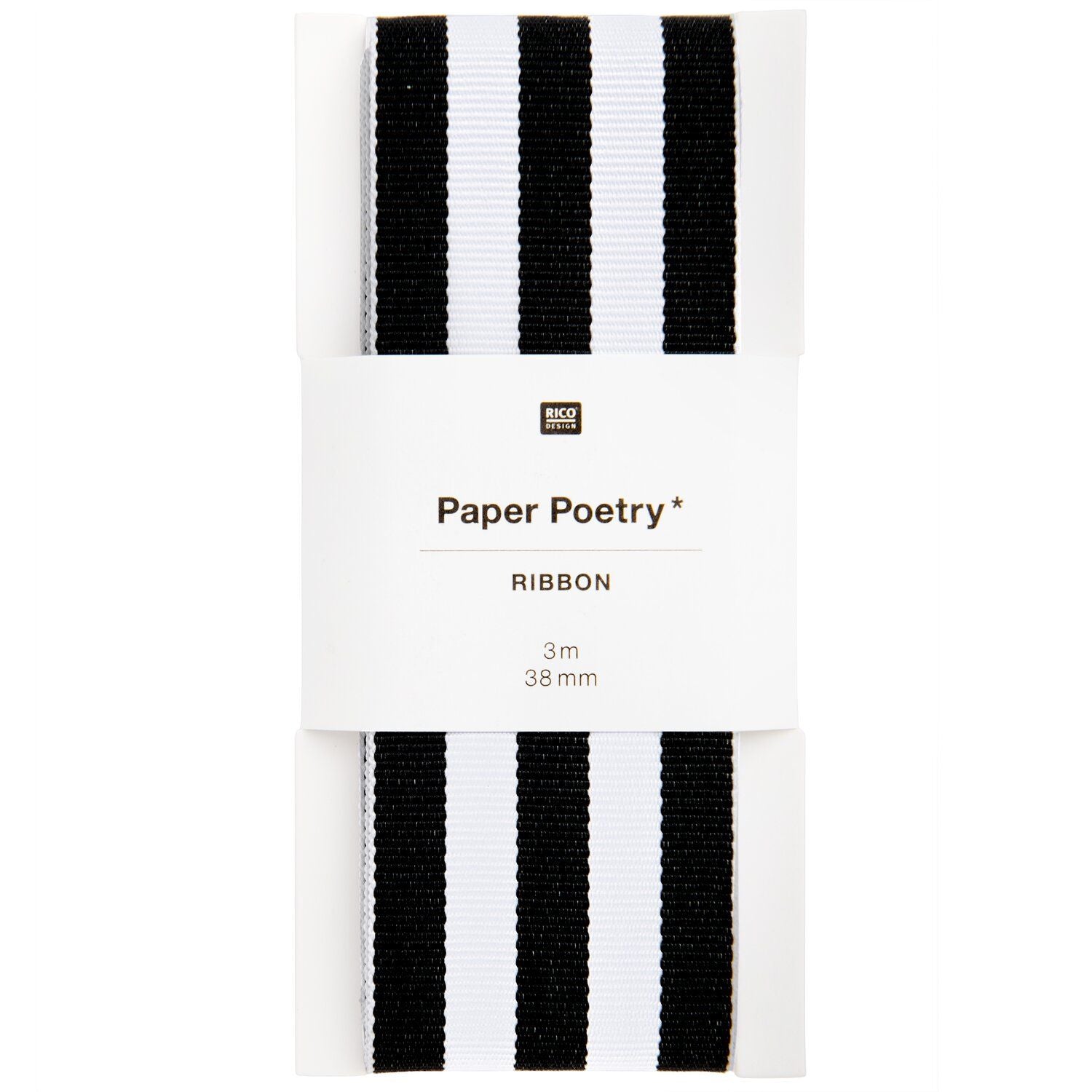 WOVEN RIBBON DUO STRIPES | BLACK & WHITE 38mm