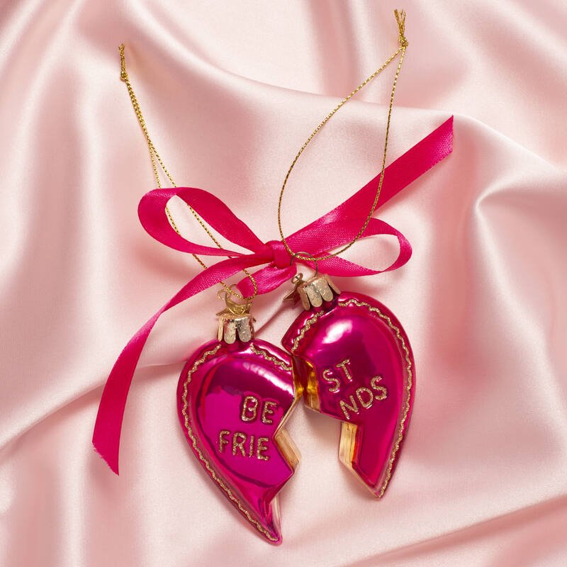 PINK BEST FRIEND HEART GLASS TREE DECORATION - OTHERLETTERS