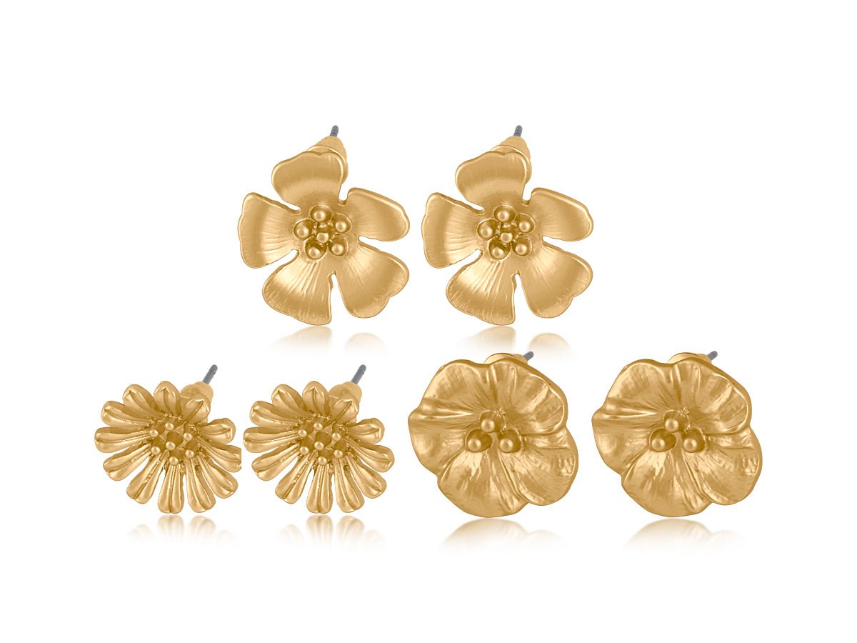 SANDRINE MULTI PACK OF FLOWER STUD EARRINGS| GOLD - OTHERLETTERS