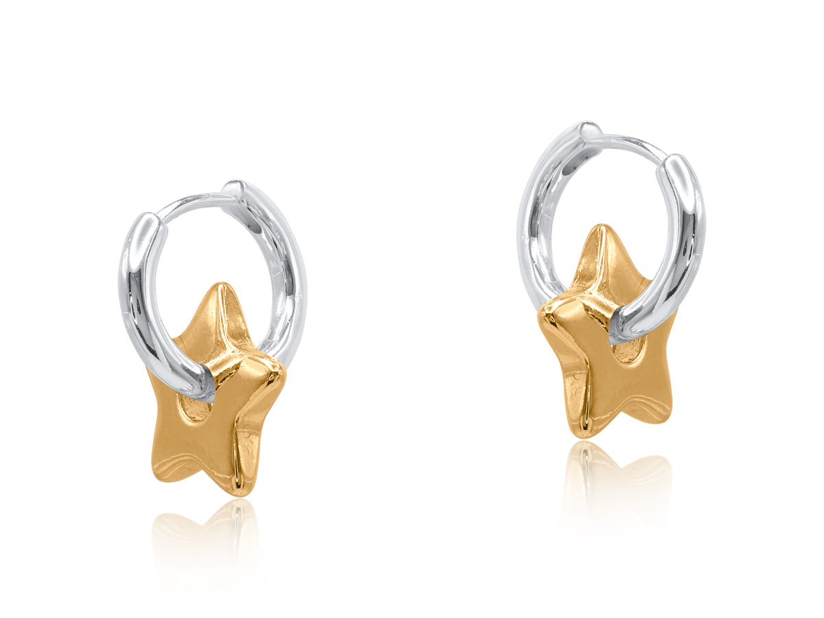 POLIANA TWO TONE STAR HUGGIES | SILVER HOOP