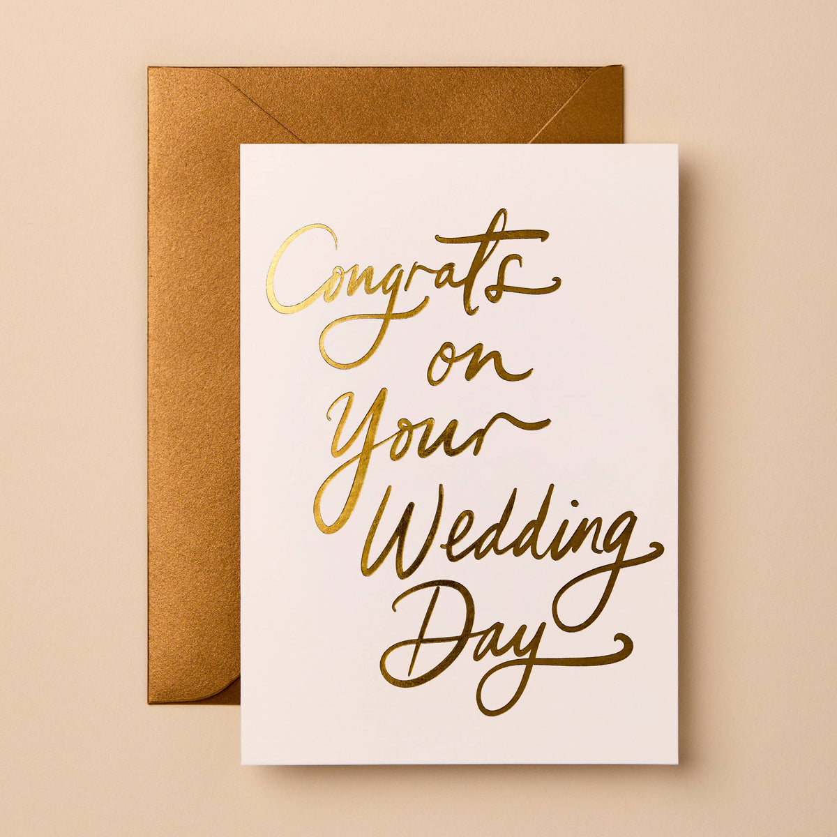 Congrats On Your Wedding Day card by Gabrielle & Celine, gold foil lettering on white
