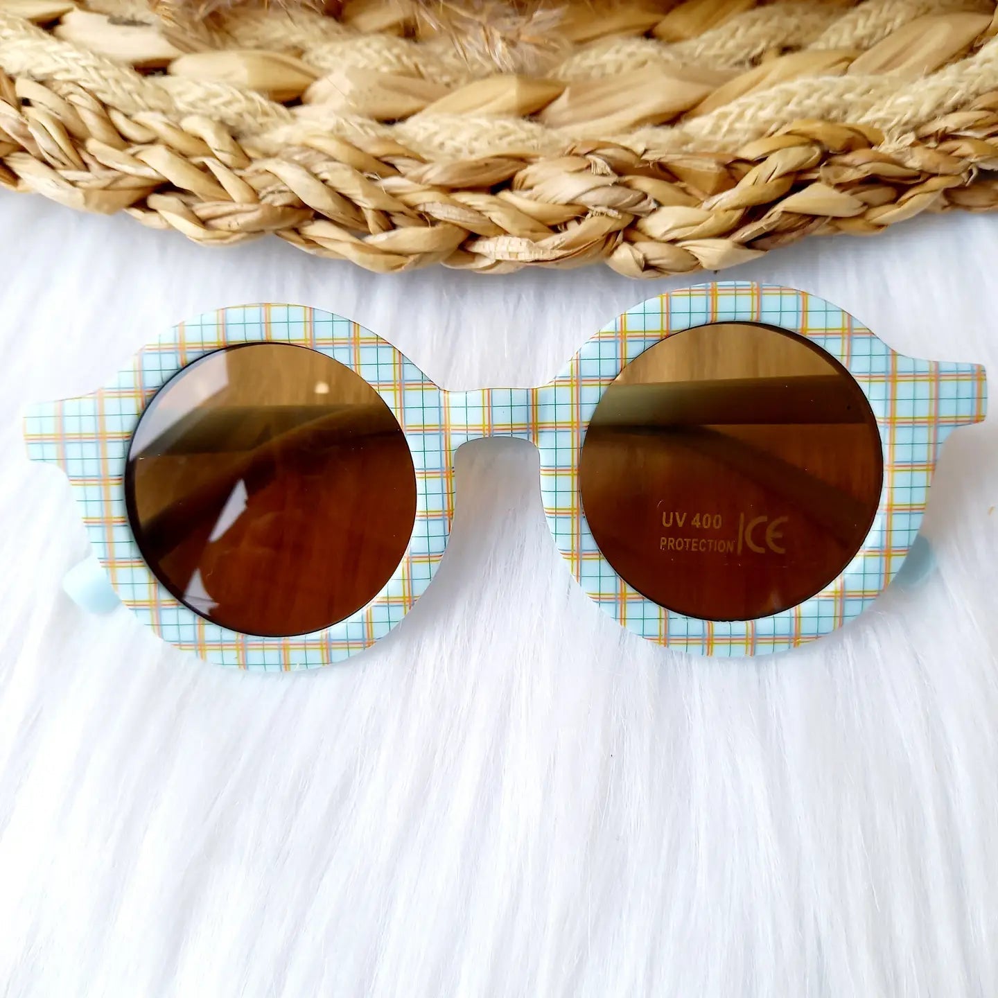 RETRO KIDS SUNGLASSES | LIGHT BLUE CHEQUERED - OTHERLETTERS