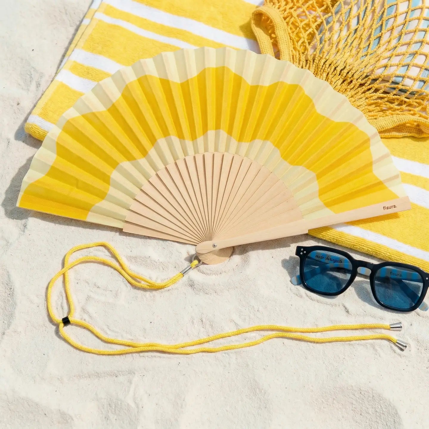 YELLOW WAVES HAND FAN