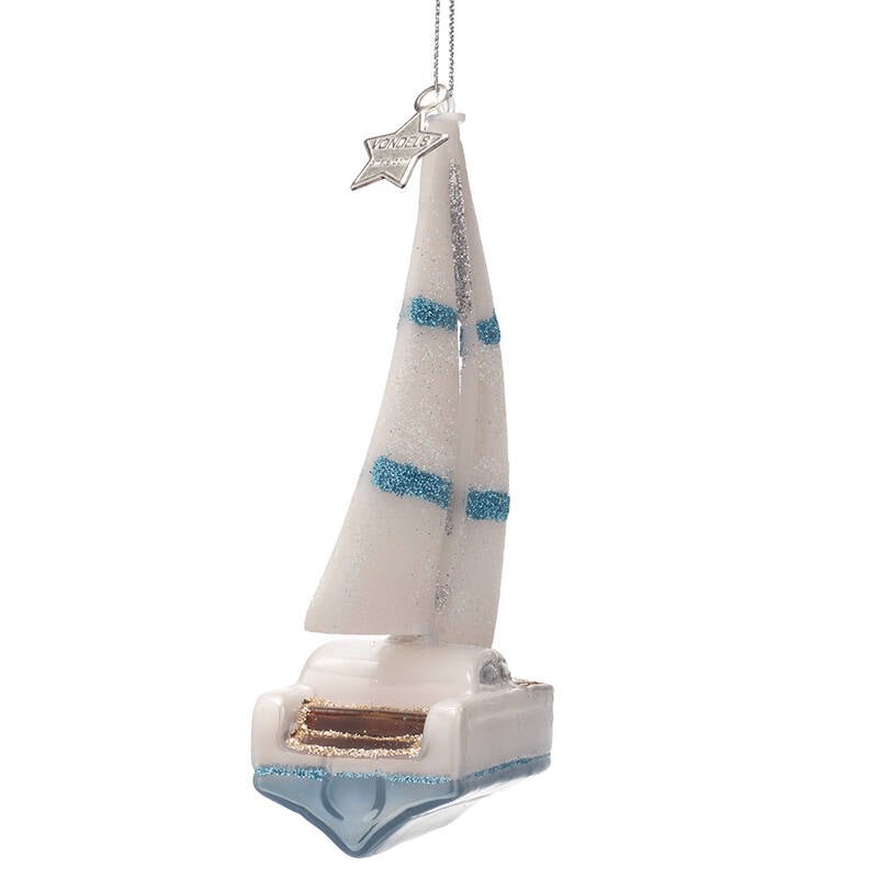 WHITE SAILING BOAT GLASS TREE DECORATION - OTHERLETTERS
