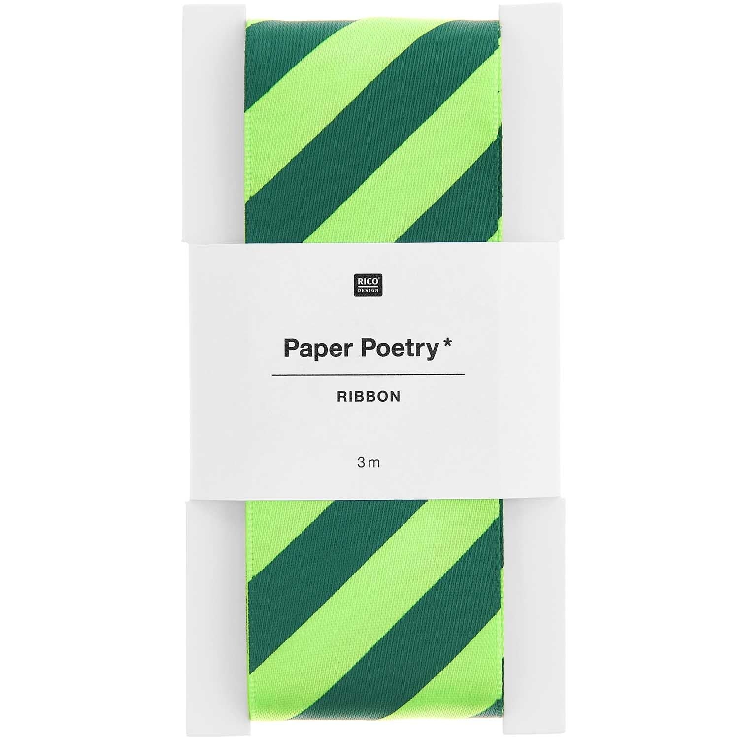 SATIN RIBBOIN STRIPES | GREEN/ NEON 38mm - OTHERLETTERS
