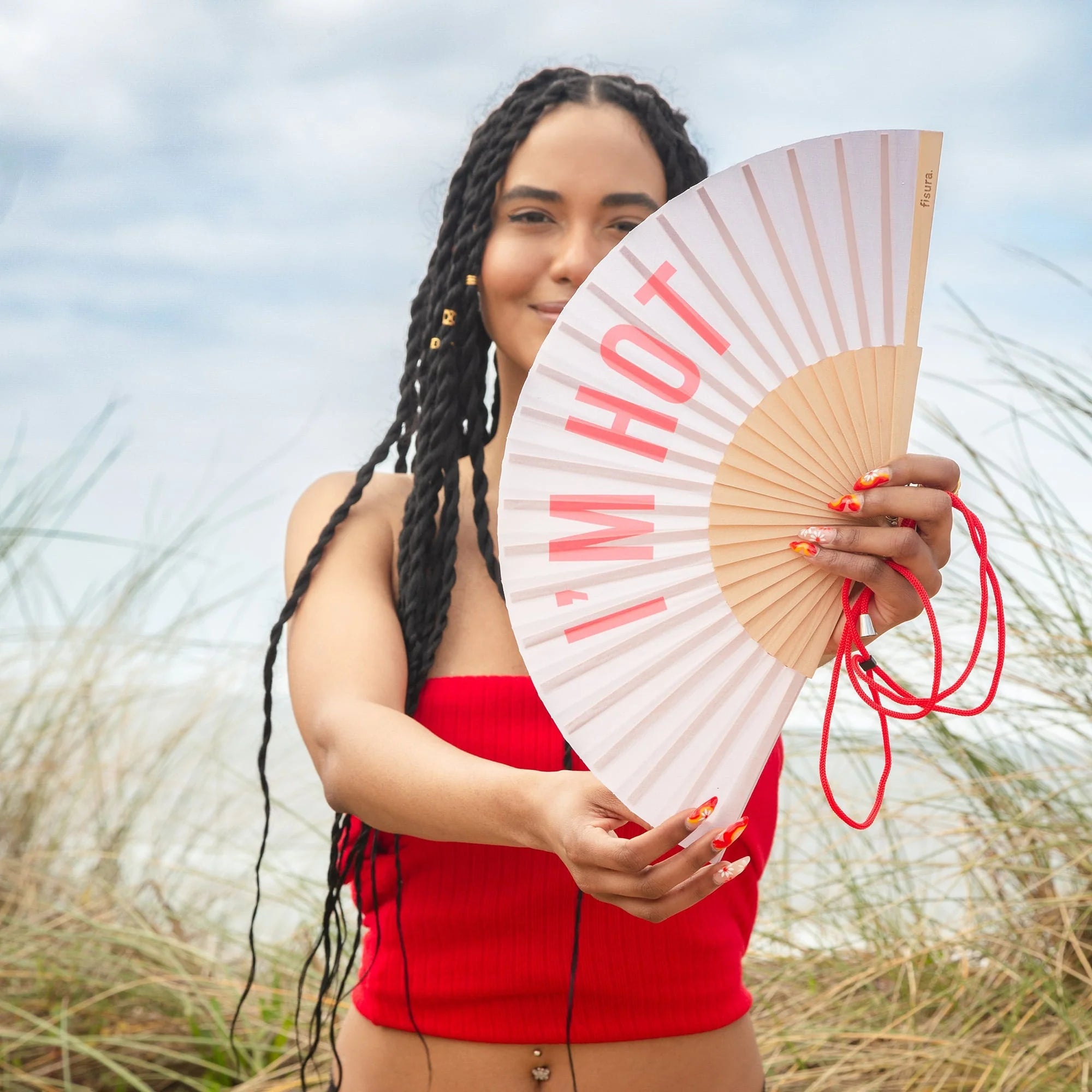 BEIGE "I'M HOT" HAND FAN - OTHERLETTERS