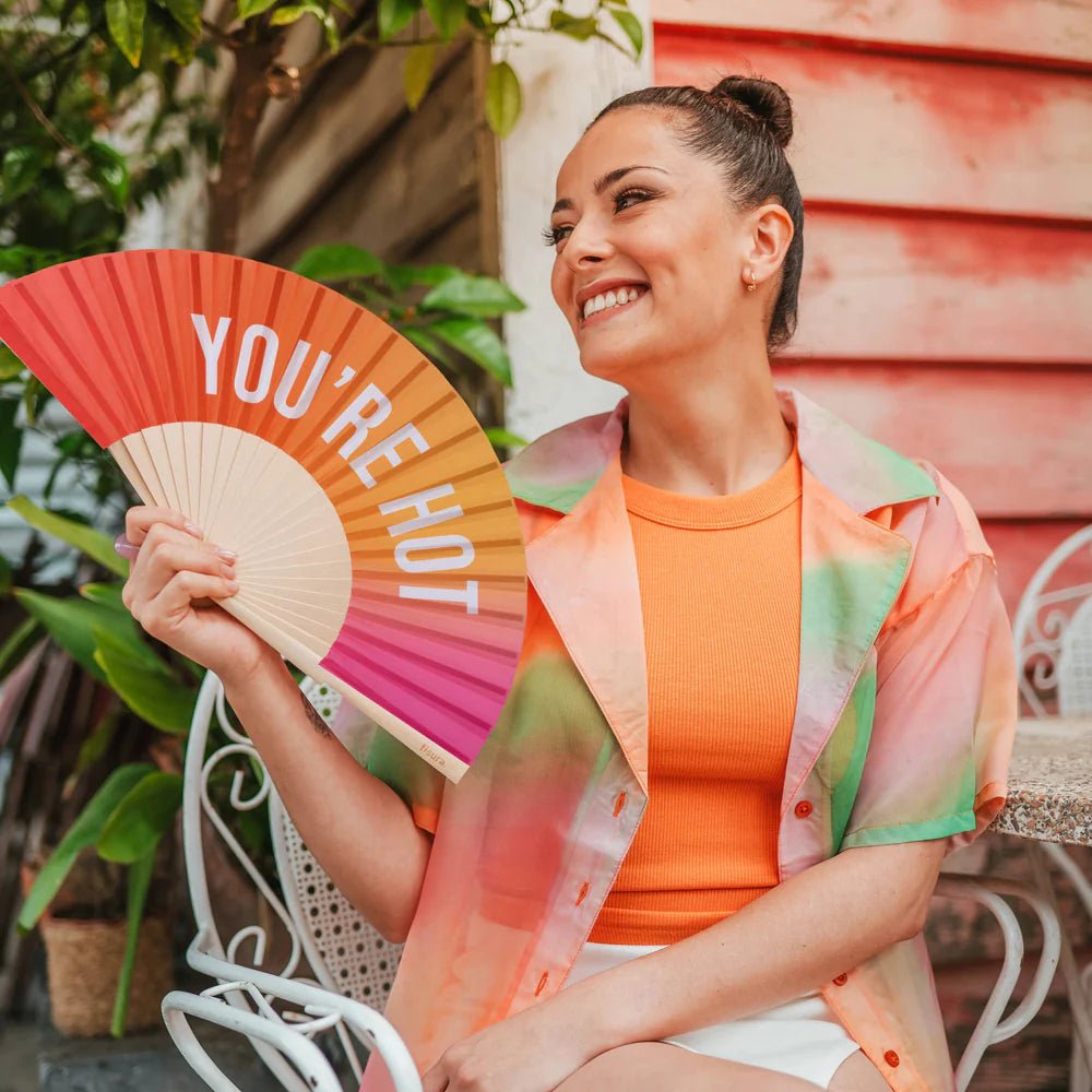 PINK & ORANGE "YOU'RE HOT" HAND FAN - OTHERLETTERS