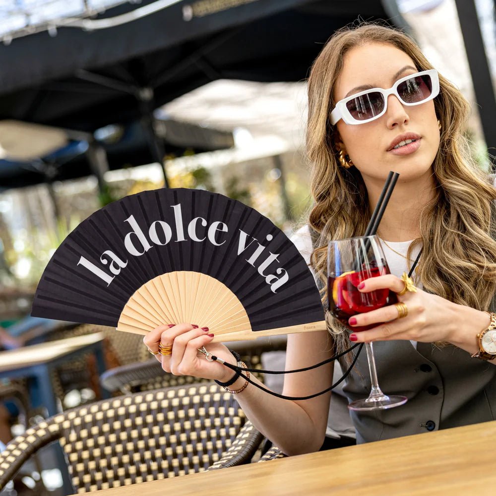 BLACK "LA DOLCE VITA" HAND FAN - OTHERLETTERS