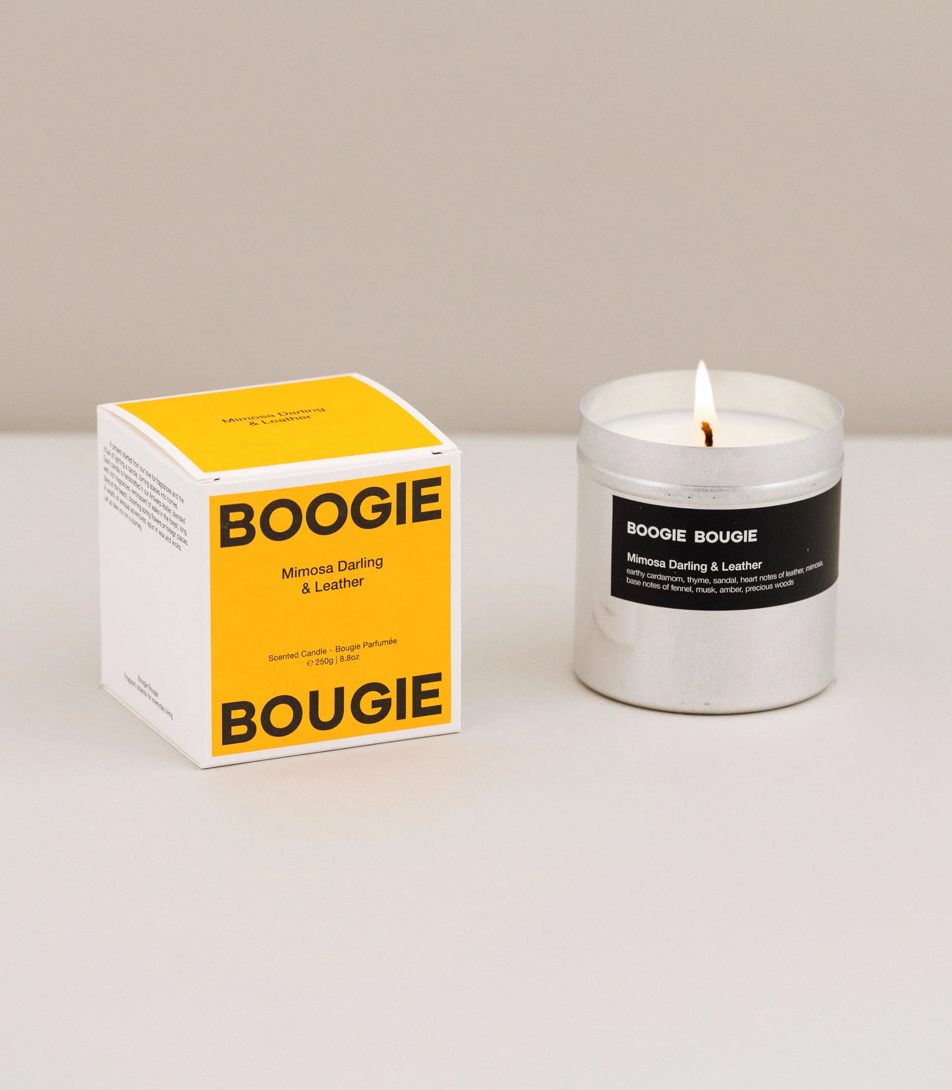 BOOGIE BOUGIE MIMOSA DARLING & LEATHER CANDLE - OTHERLETTERS