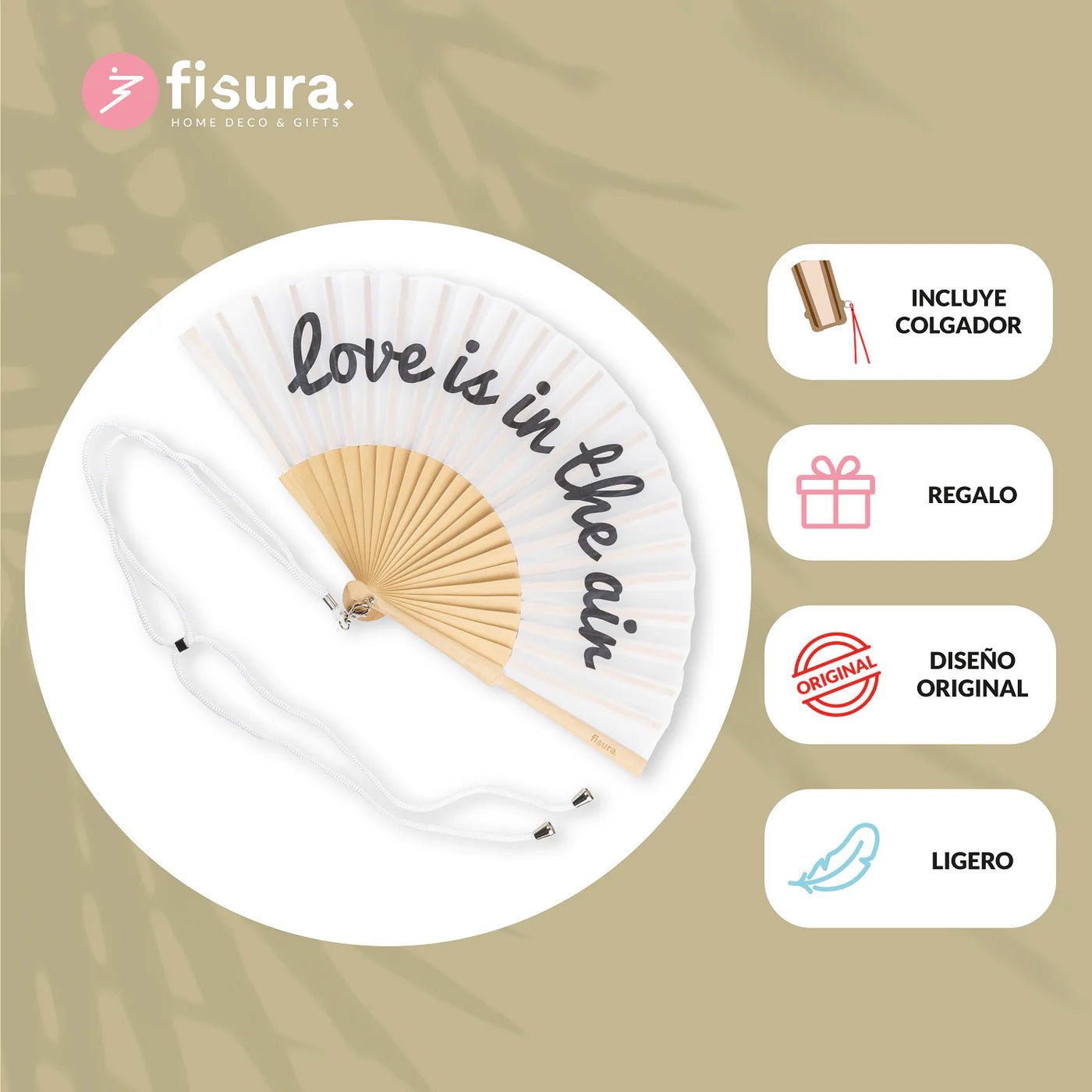 WHITE 'LOVE IS IN THE AIR' HAND FAN - OTHERLETTERS