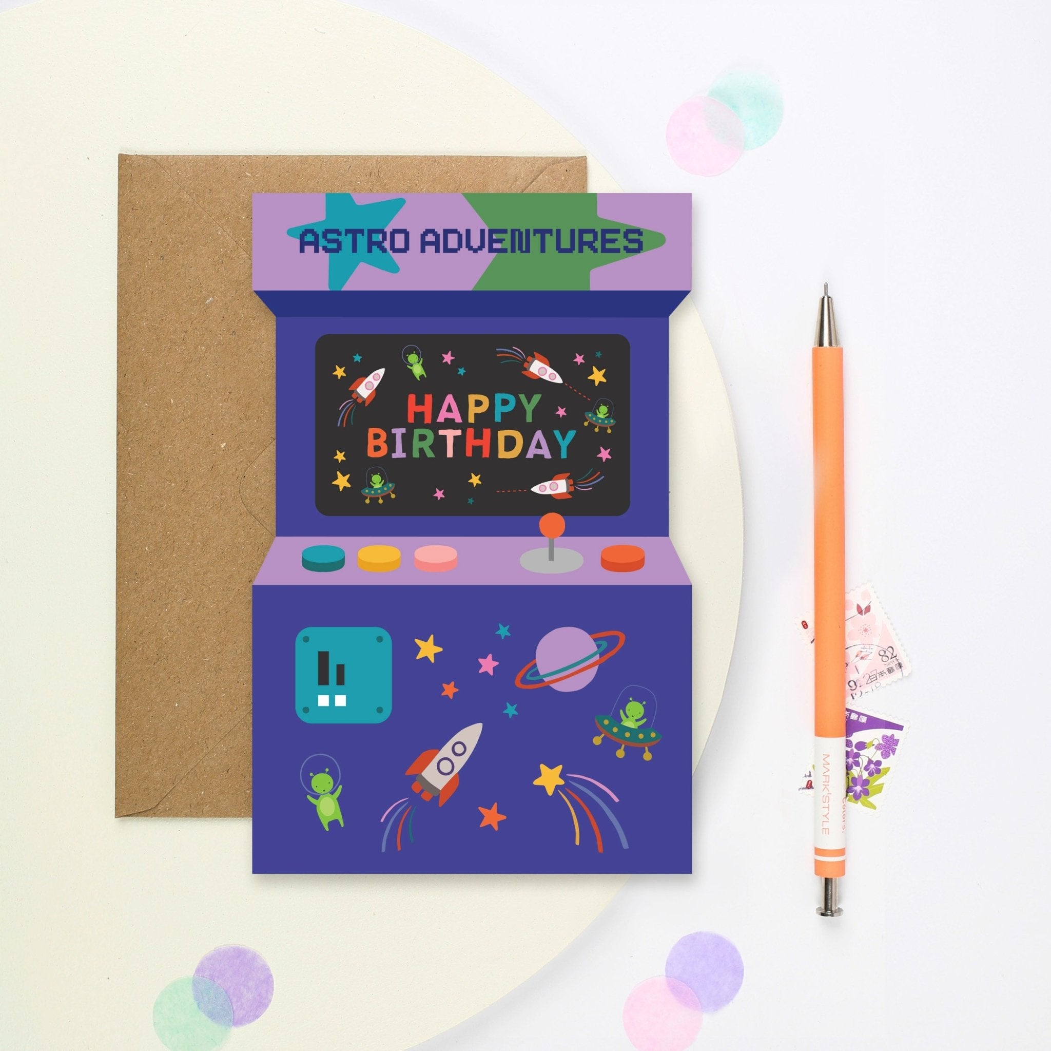 ASTRO ADVENTURES ARCADE DIE CUT | CARD BY MIFKINS - OTHERLETTERS