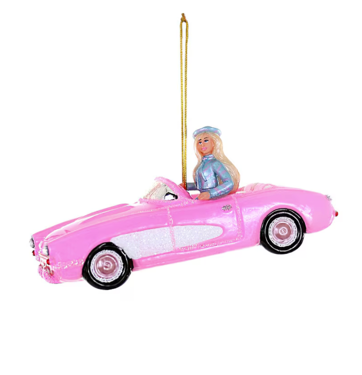 BARBIE PINK CORVETTE GLASS TREE DECORATION