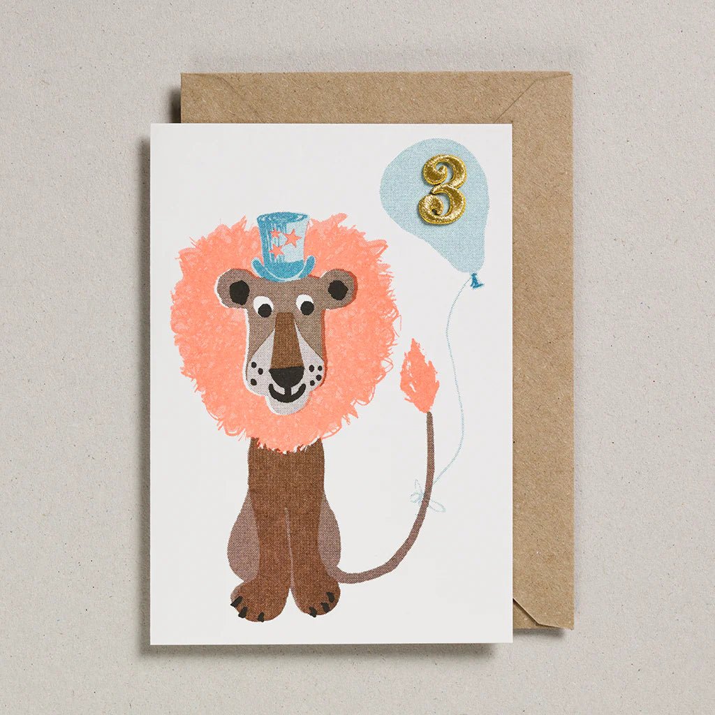 Age 3 Lion illustrated card by Petra Boase