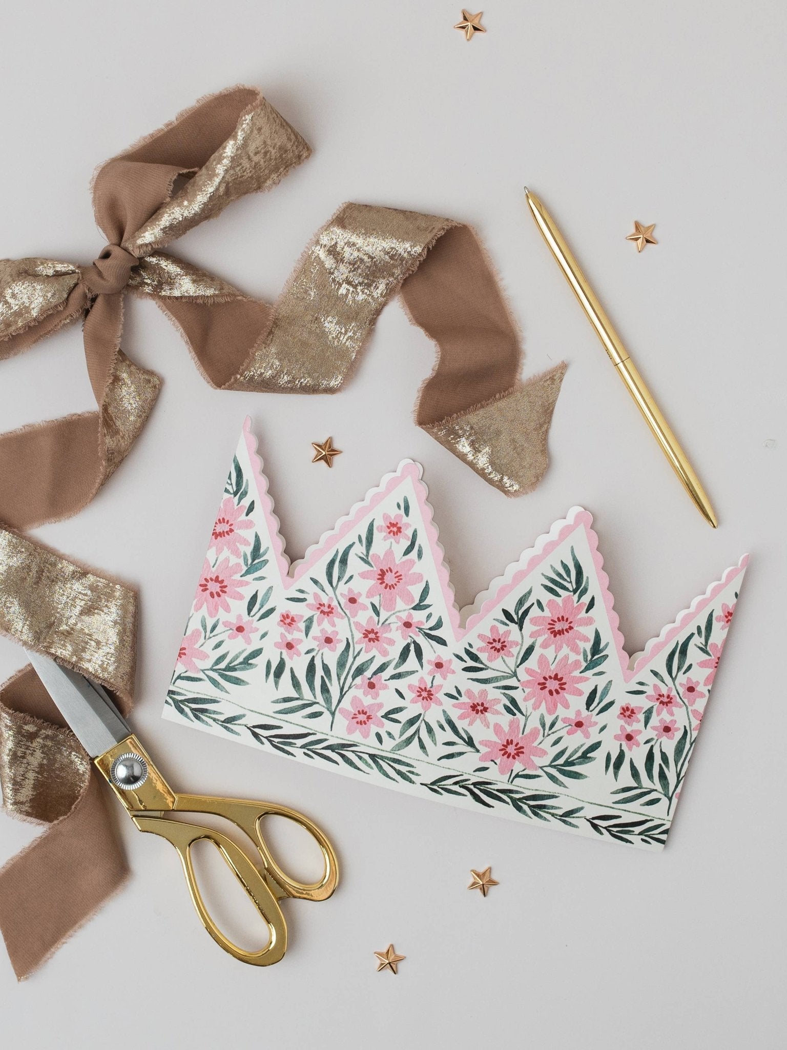 BOTANICAL PARTY HAT CROWN PINK COSMOS | CARD BY KATIE HOUSLEY - OTHERLETTERS