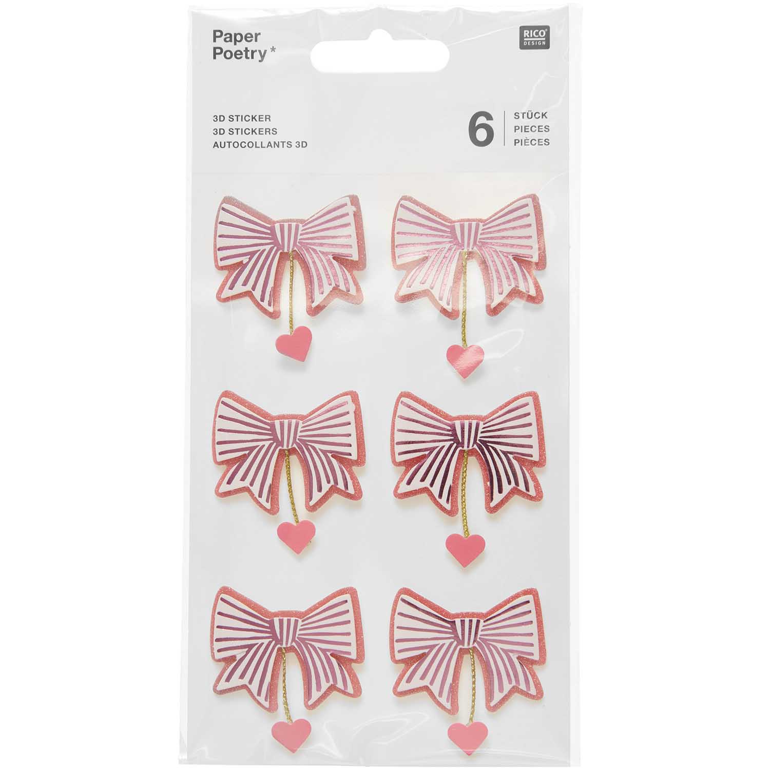 BOW WITH HEART 3D STICKERS - OTHERLETTERS