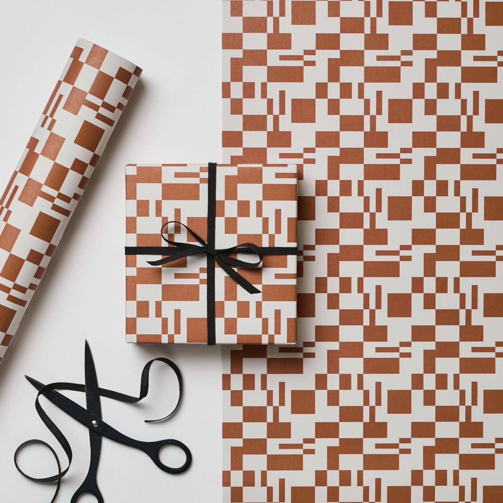 CINNAMON MISS MATCH TILE GIFT WRAP | 3 SHEETS ROLLED - OTHERLETTERS