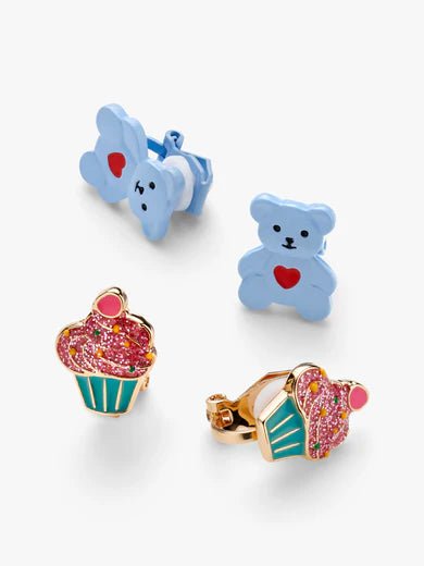 CLIP - ON EARRINGS 2 PAIRS TEDDY AND CUPCAKE - OTHERLETTERS