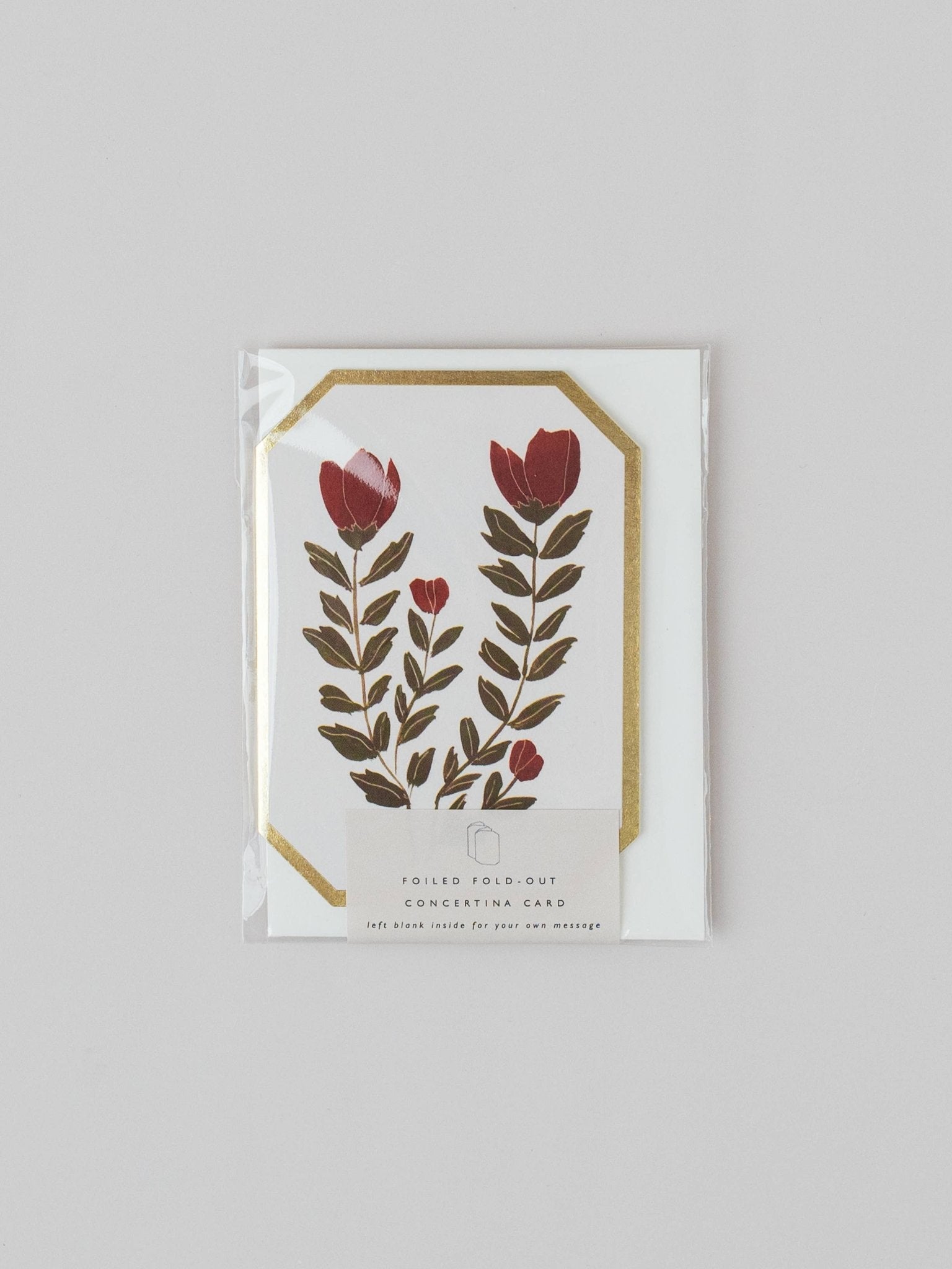 CONCERTINA BOTANICAL RED FLOWER DIE CUT | MINI CARD BY KATIE HOUSLEY - OTHERLETTERS