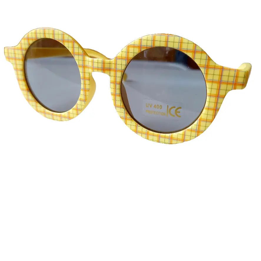 RETRO KIDS SUNGLASSES | YELLOW CHEQUERED PRINT - OTHERLETTERS