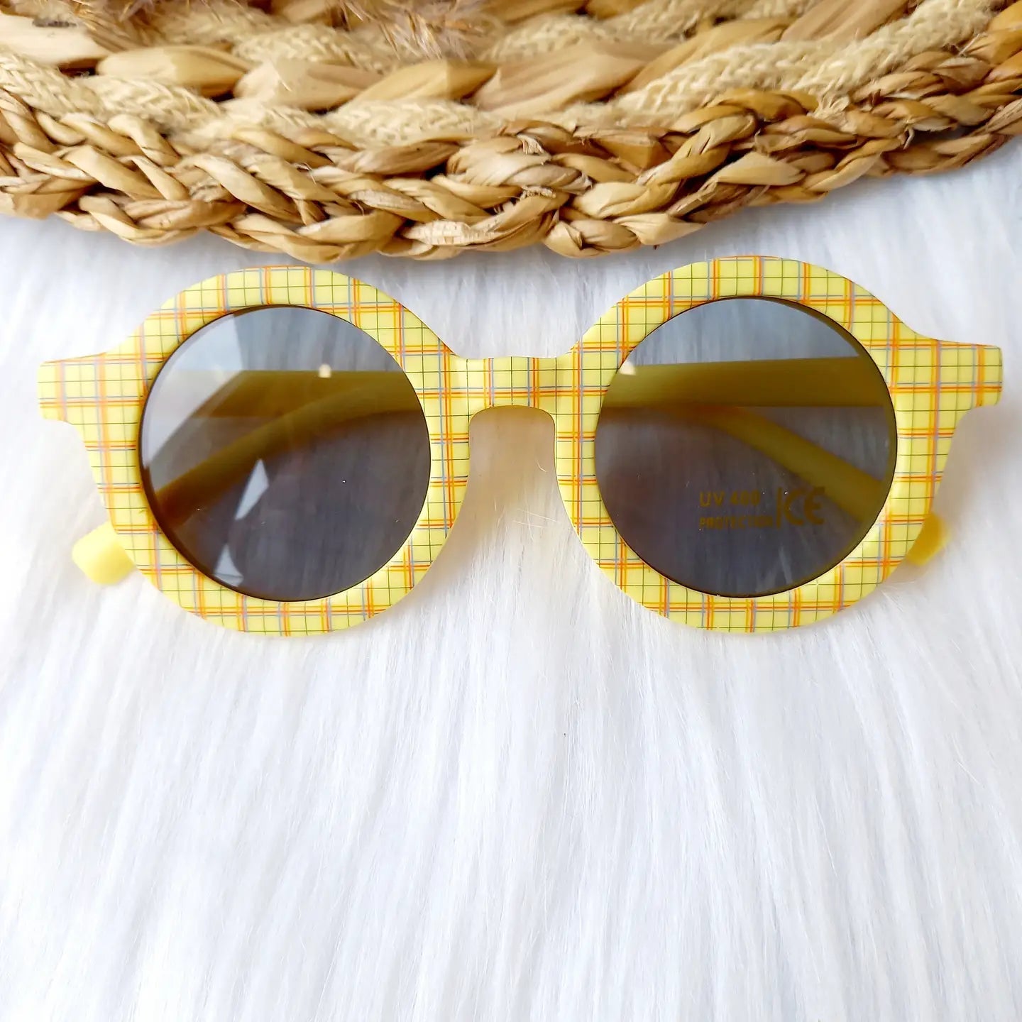 RETRO KIDS SUNGLASSES | YELLOW CHEQUERED PRINT - OTHERLETTERS