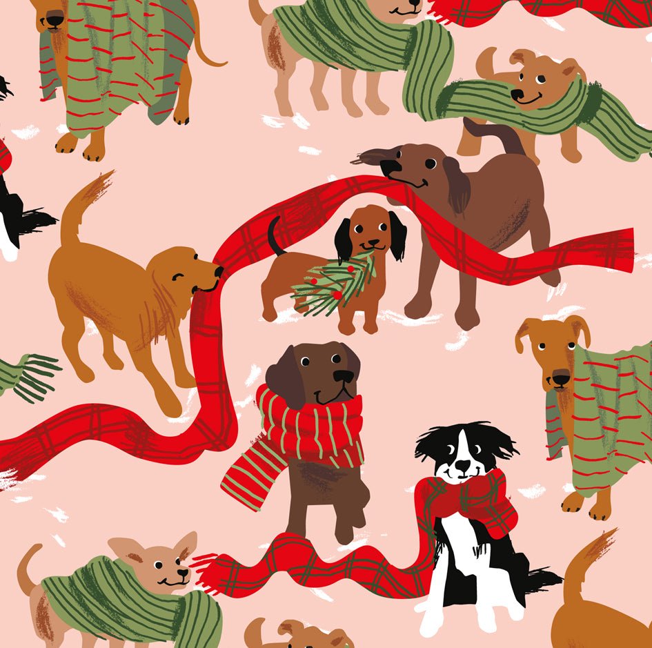 DOGS AND CHRISTMAS SCARVES GIFT WRAP | 3 SHEETS - OTHERLETTERS