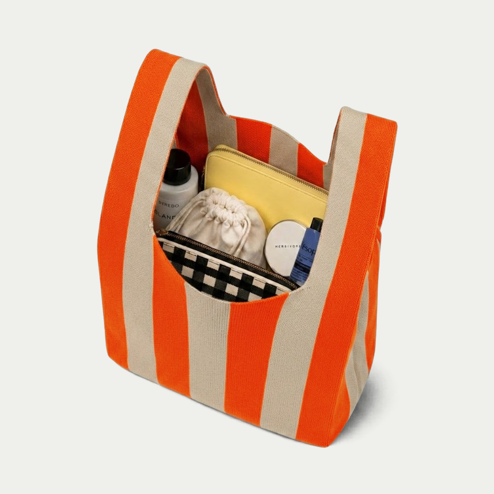 ORANGE CLASSIC STRIPE KNITTED BAG | MEDIUM