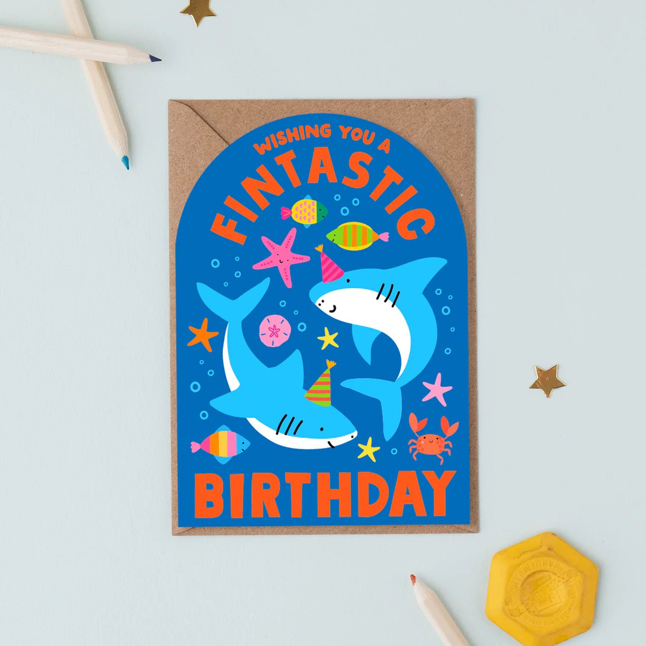 Fantastic Birthday Sharks illustrated card by Mifkins
