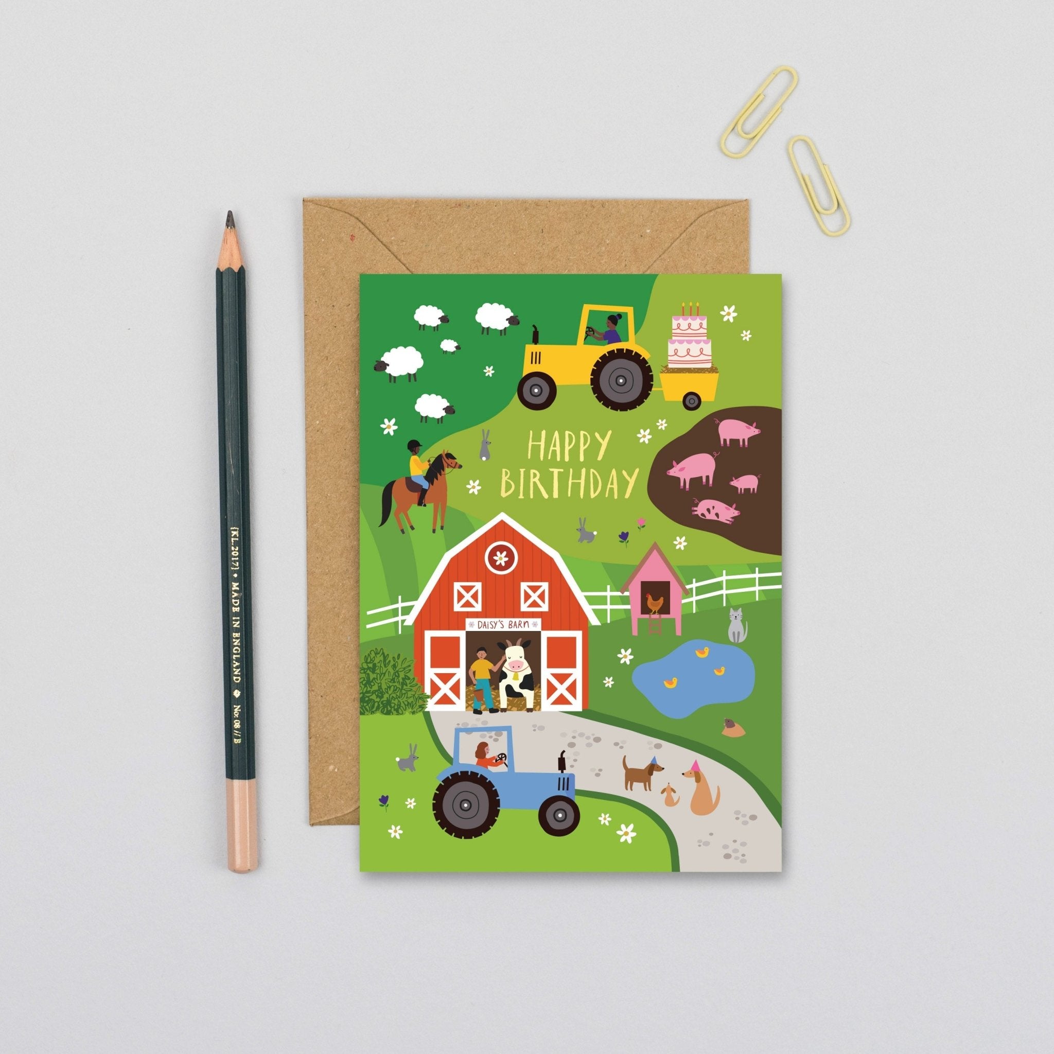 Farm Birthday illustrated card by Mifkins