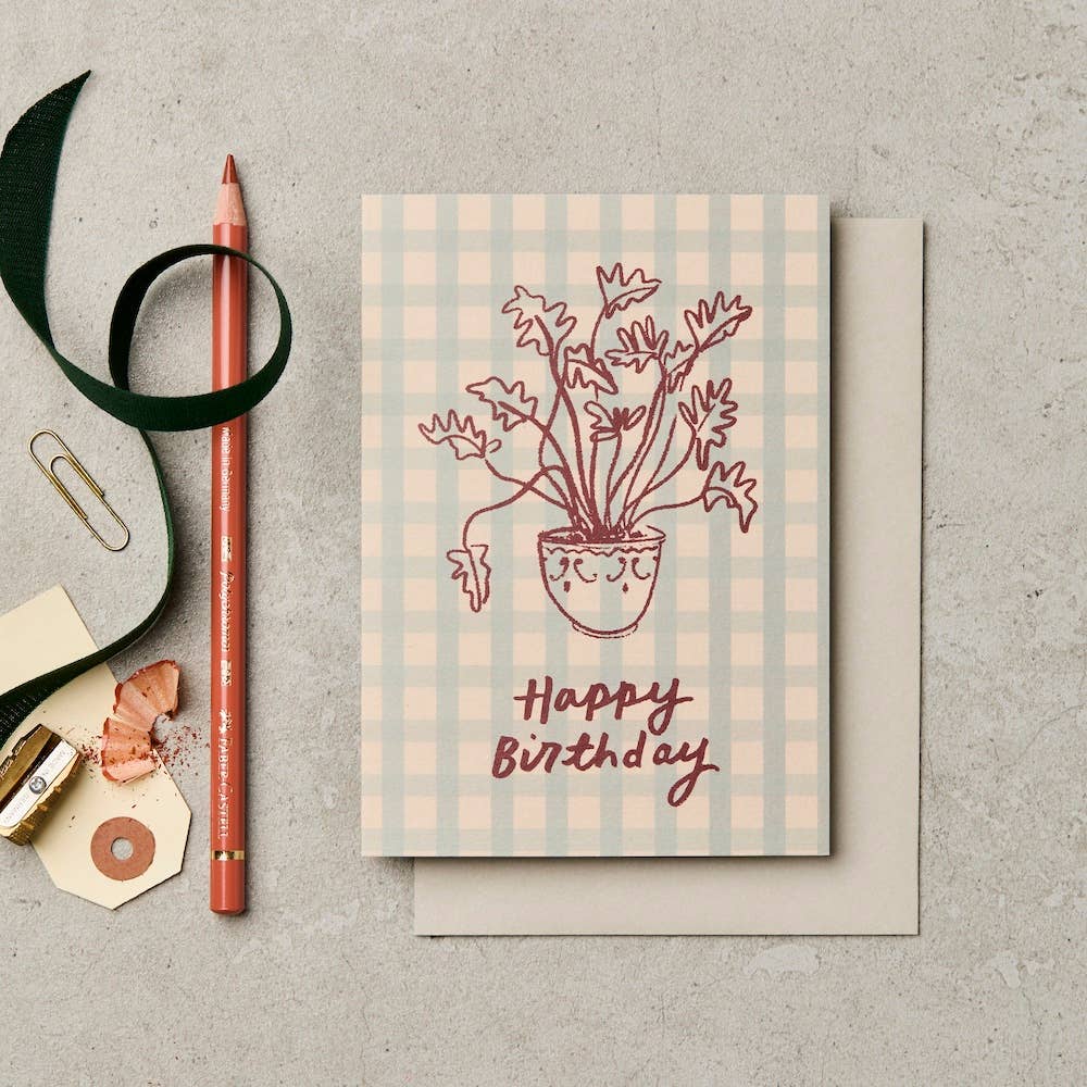 GINGHAM PLANT BIRTHDAY | CARD BY KATIE LEAMON - OTHERLETTERS