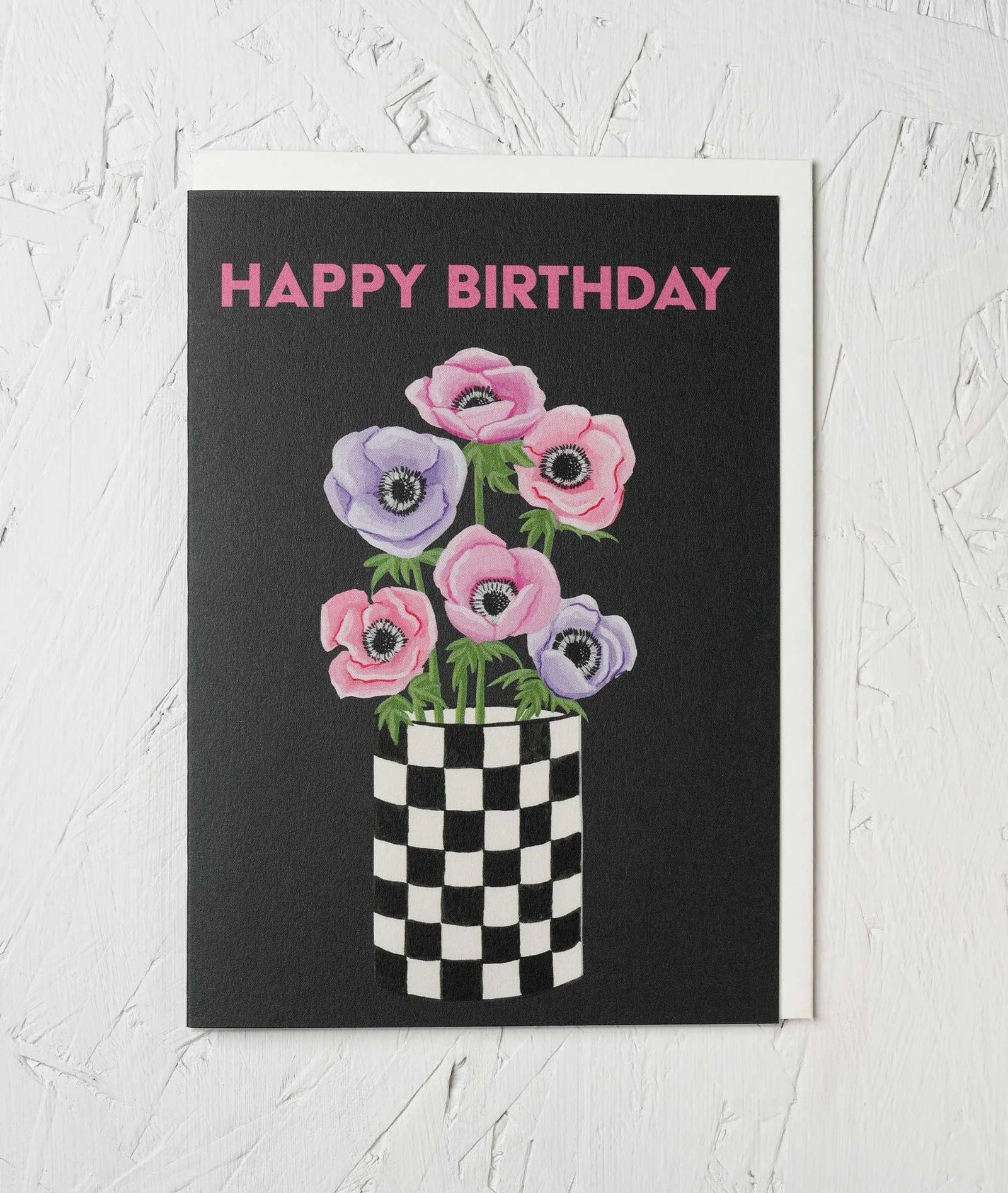 HAPPY BIRTHDAY CHEQUERED FLOWERS | CARD BY STENGUN DRAWINGS - OTHERLETTERS