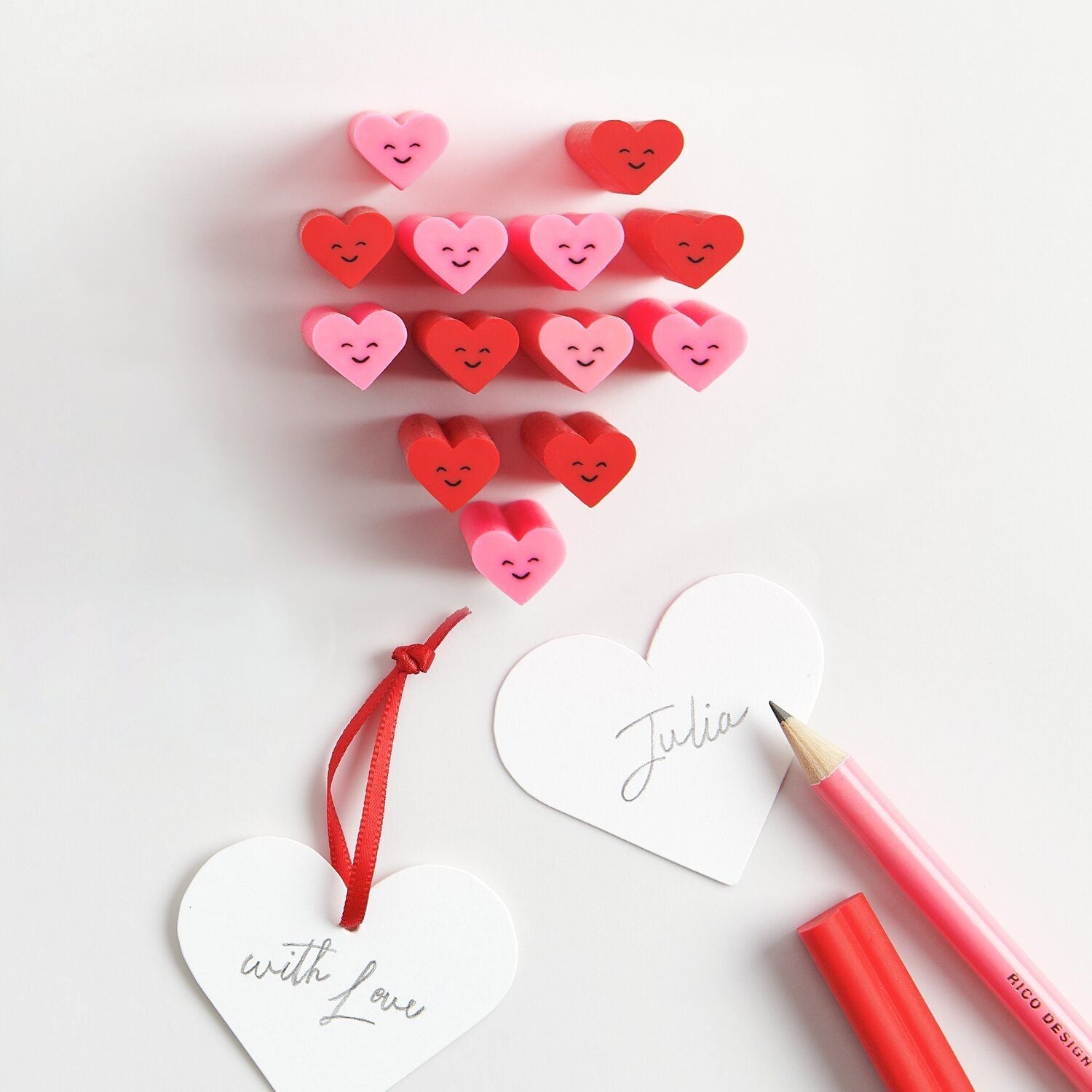 HAPPY HEARTS ERASERS | RED OR PINK - OTHERLETTERS