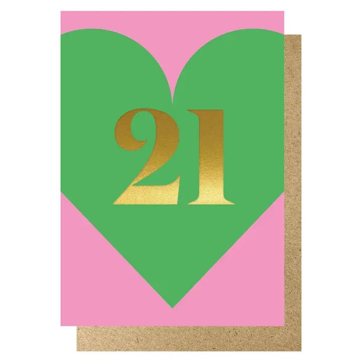 HEART AGE 21 PINK/GREEN | CARD BY LUCKY INK - OTHERLETTERS
