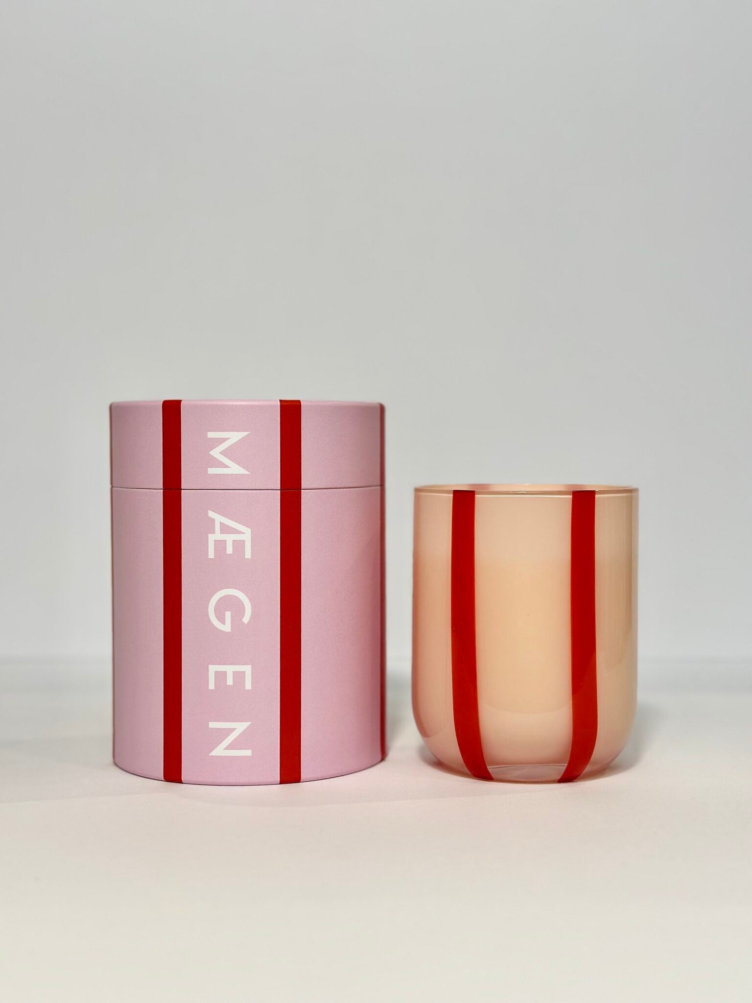 PINK/ RED MAEGEN ATINA STRIPE CANDLE | ORANGE BLOSSOM & BASIL - OTHERLETTERS