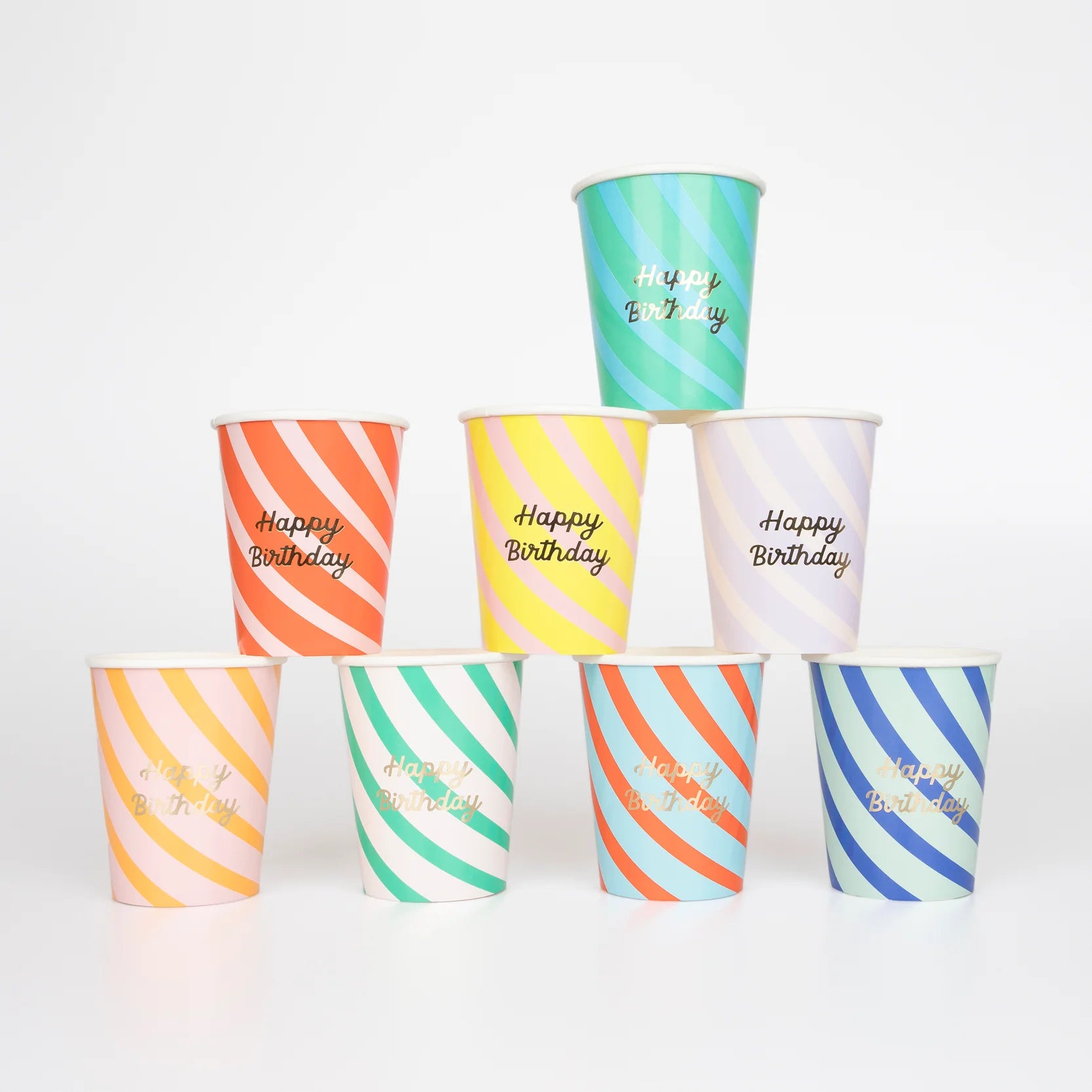 STRIPE HAPPY BIRTHDAY PAPER CUPS
