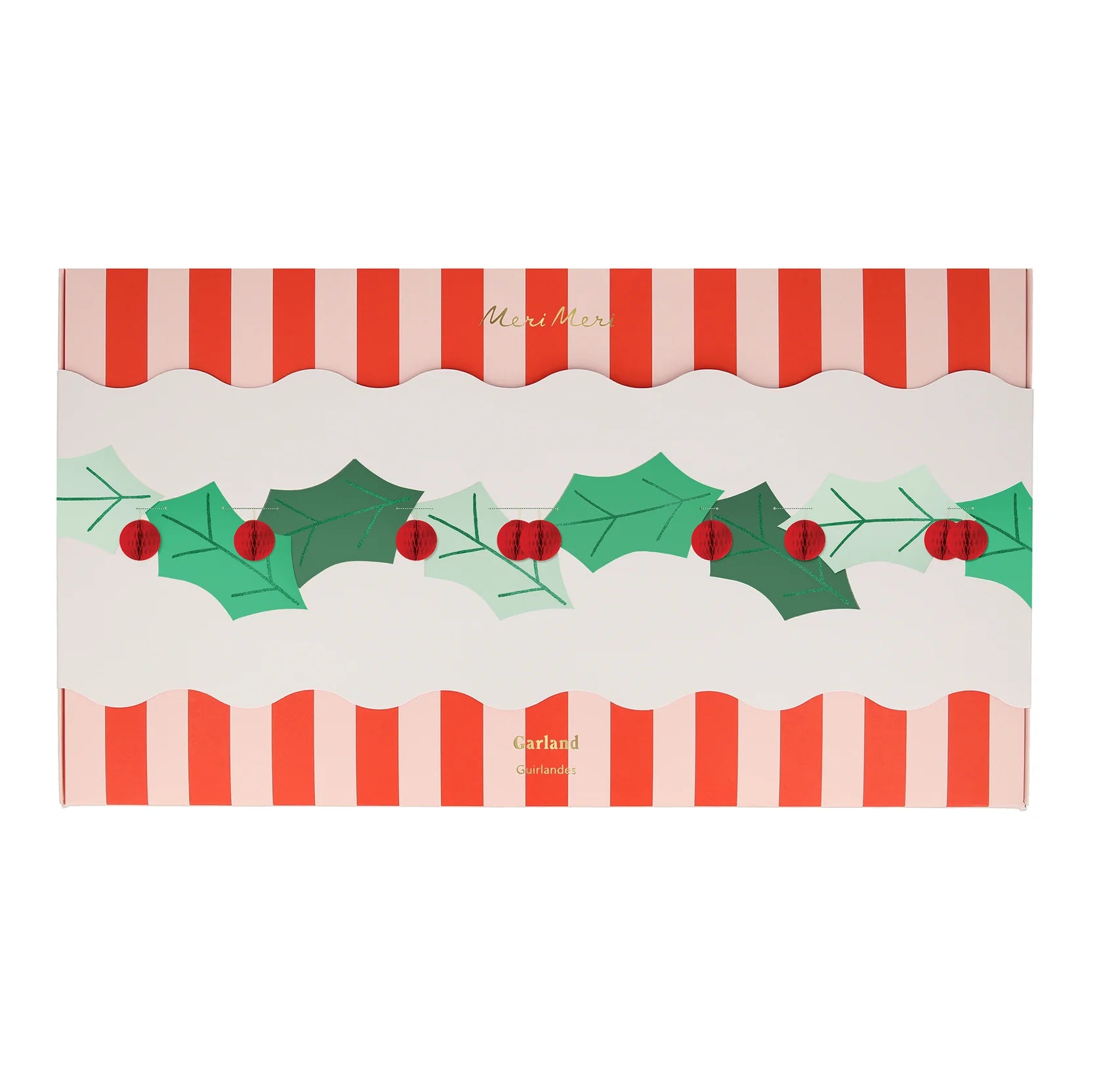 Close-up of a honeycomb holly leaf shape on the garland