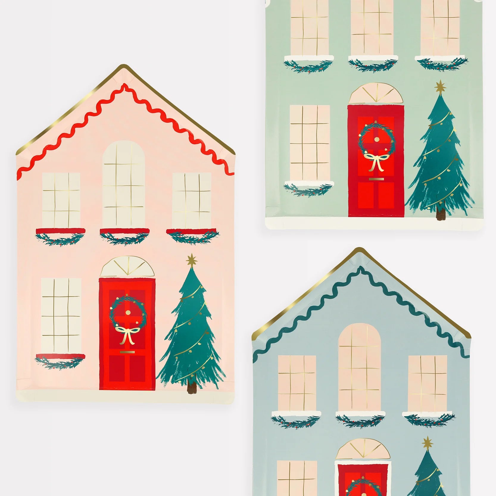 Festive house print paper plates for Christmas parties