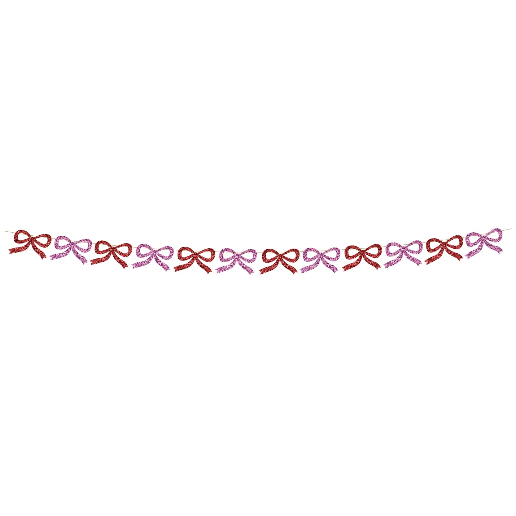 Red and pink glitter bow garland hung as a decoration