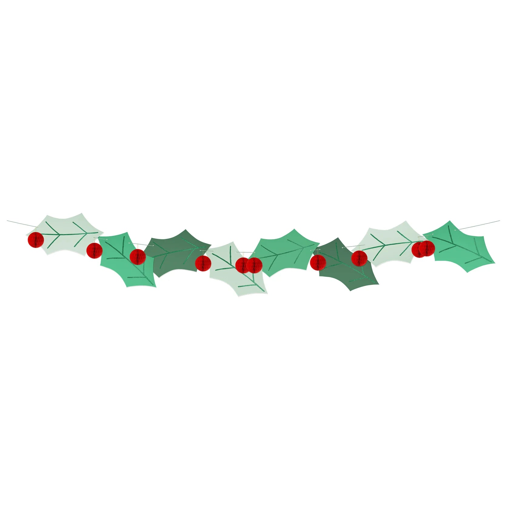 Honeycomb holly garland hung as festive decor
