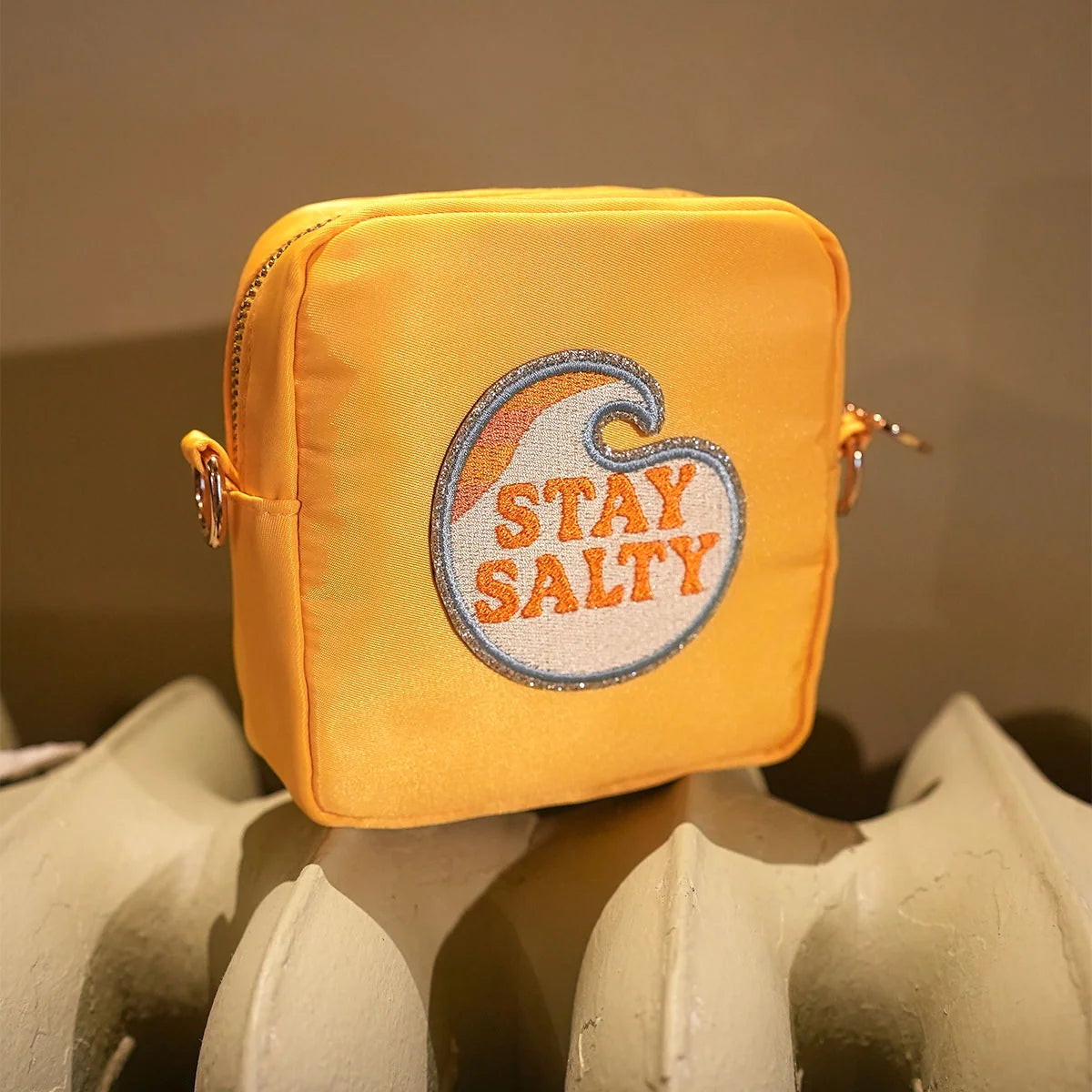 Embroidered sticker reading Stay Salty
