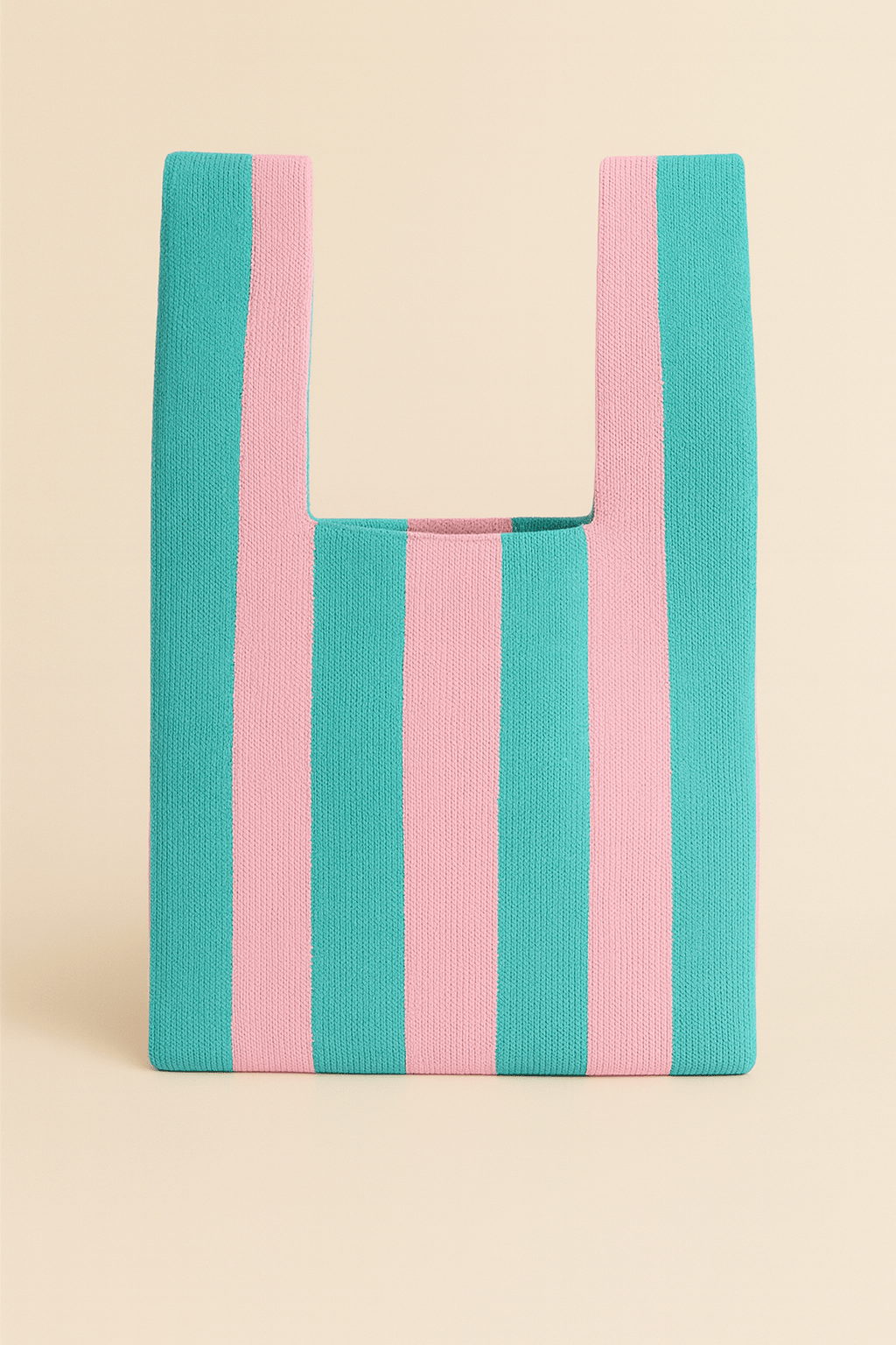 PINK & GREEN CLASSIC STRIPE KNITTED BAG | SMALL - OTHERLETTERS
