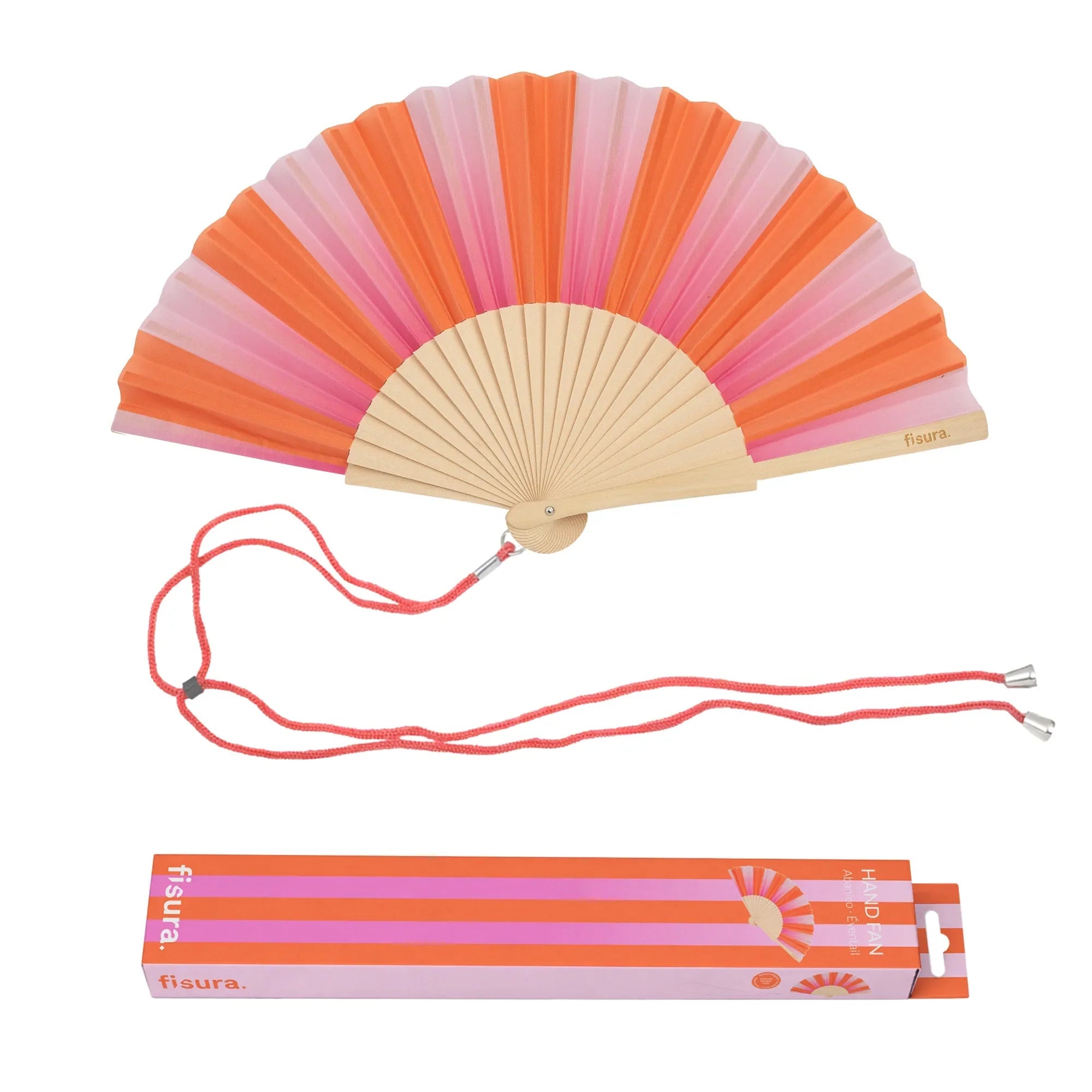 PINK & ORANGE STRIPE HAND FAN - OTHERLETTERS