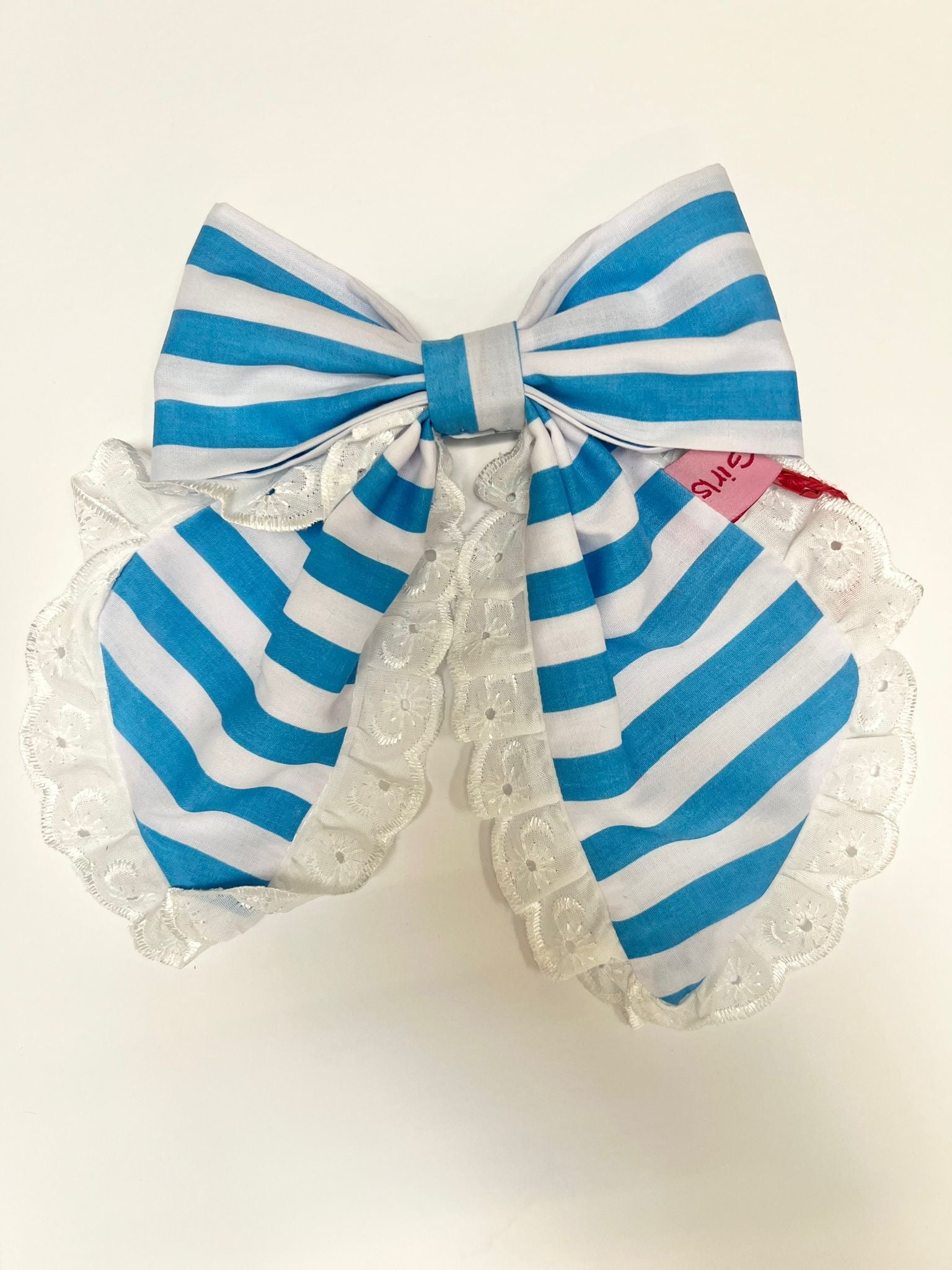 POLLY HAIR BOW (WHITE & BLUE WITH LACE TRIM) | BY THE GIRLS BOWS - OTHERLETTERS