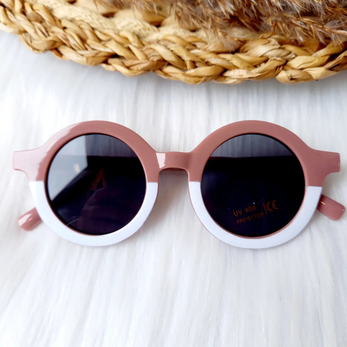 RETRO KIDS SUNGLASSES | BLUSH AND WHITE - OTHERLETTERS