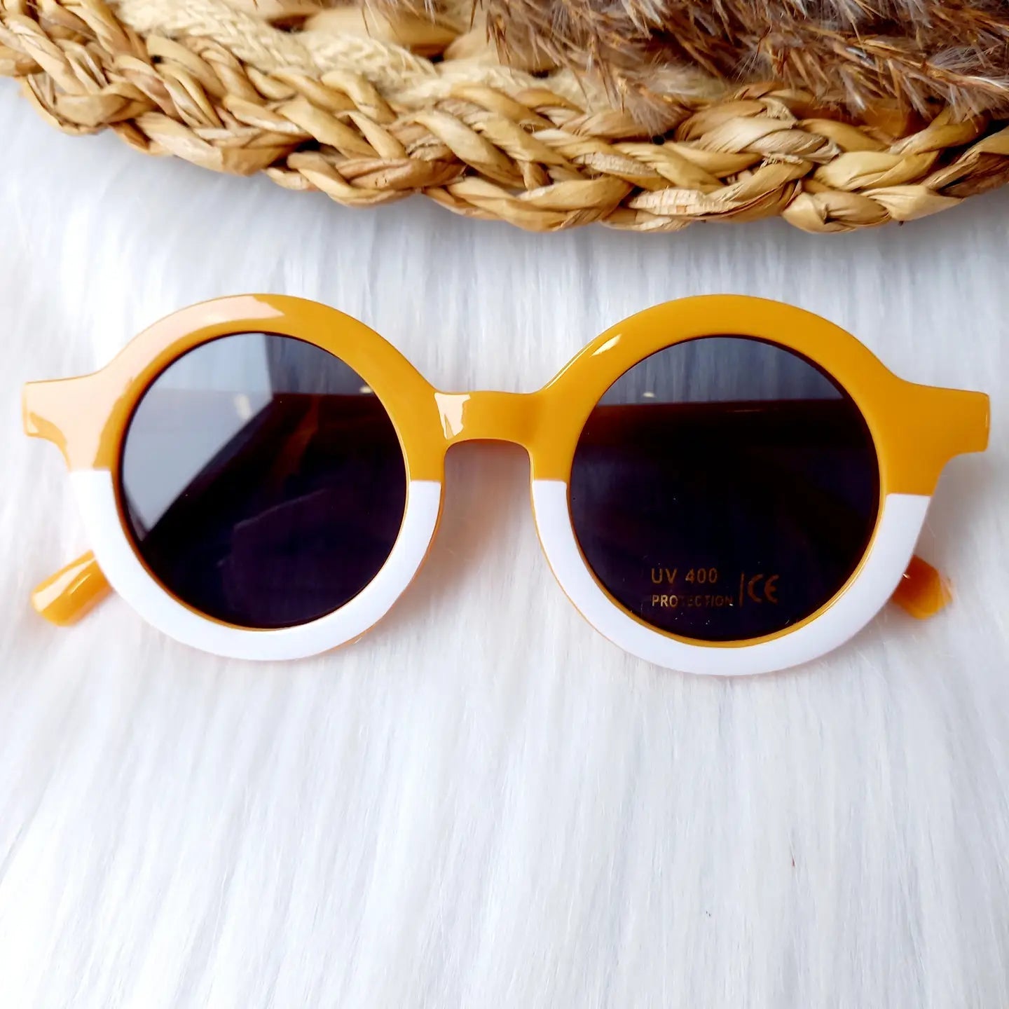 RETRO KIDS SUNGLASSES | MUSTARD AND WHITE - OTHERLETTERS