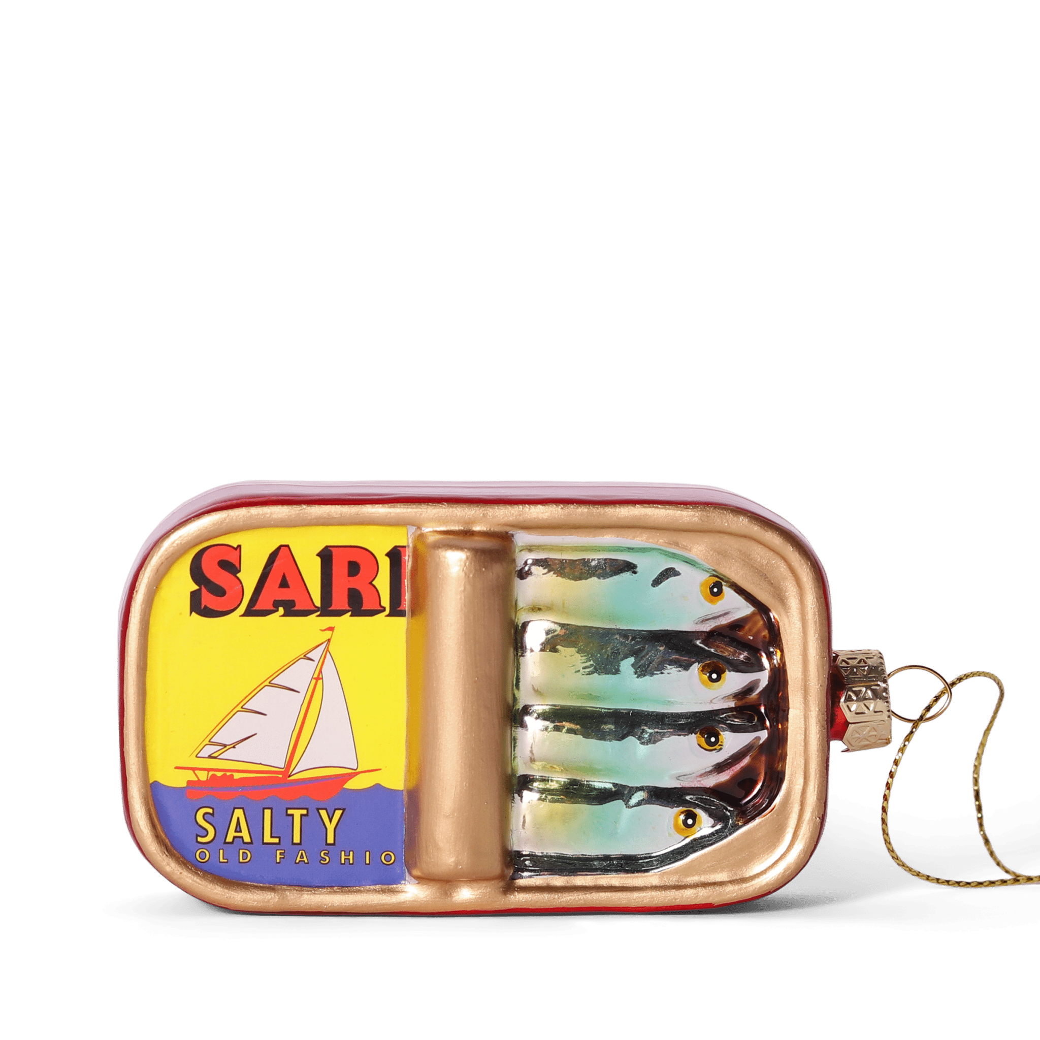 Sardines can glass Christmas tree decoration, 10cm