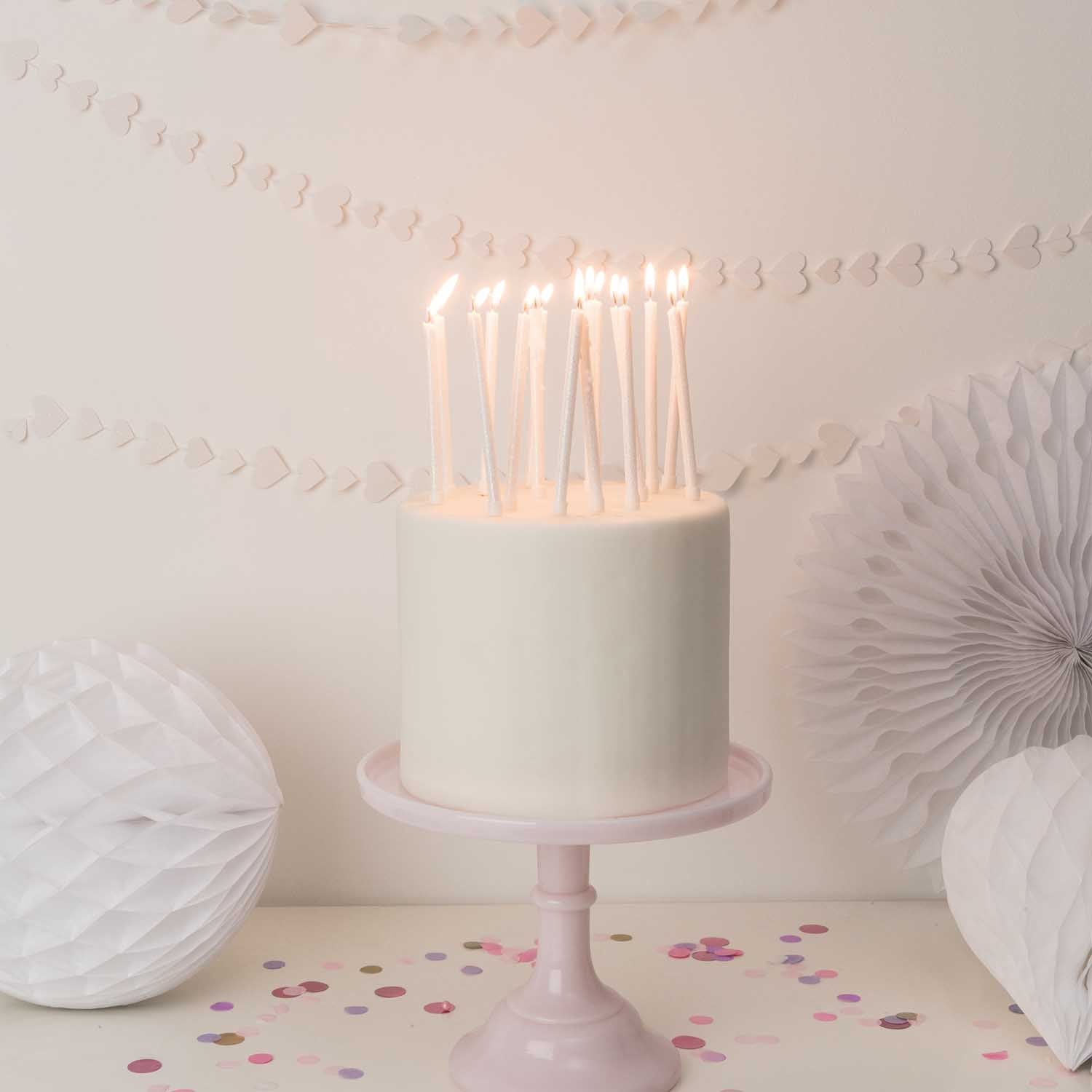 SHORT BIRTHDAY CAKE CANDLES | WHITE GLITTER - OTHERLETTERS